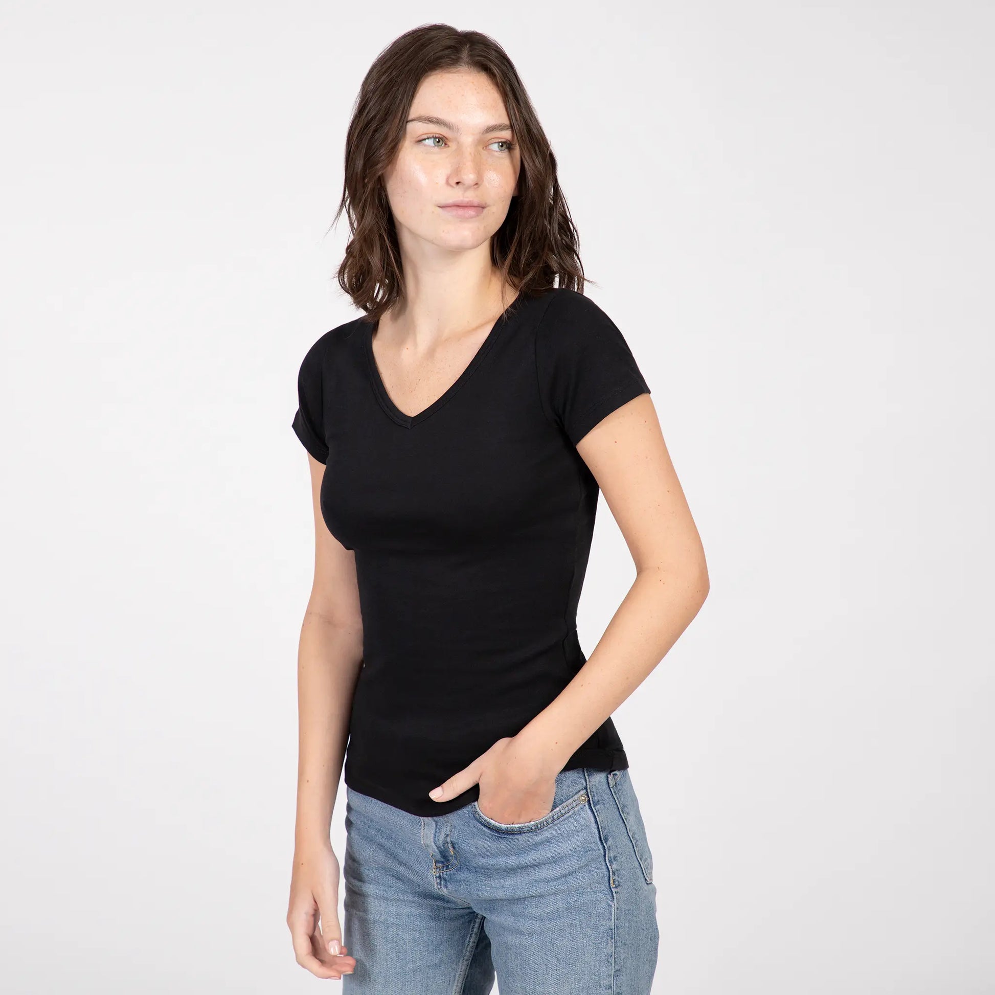 classic v neck tee for women color black