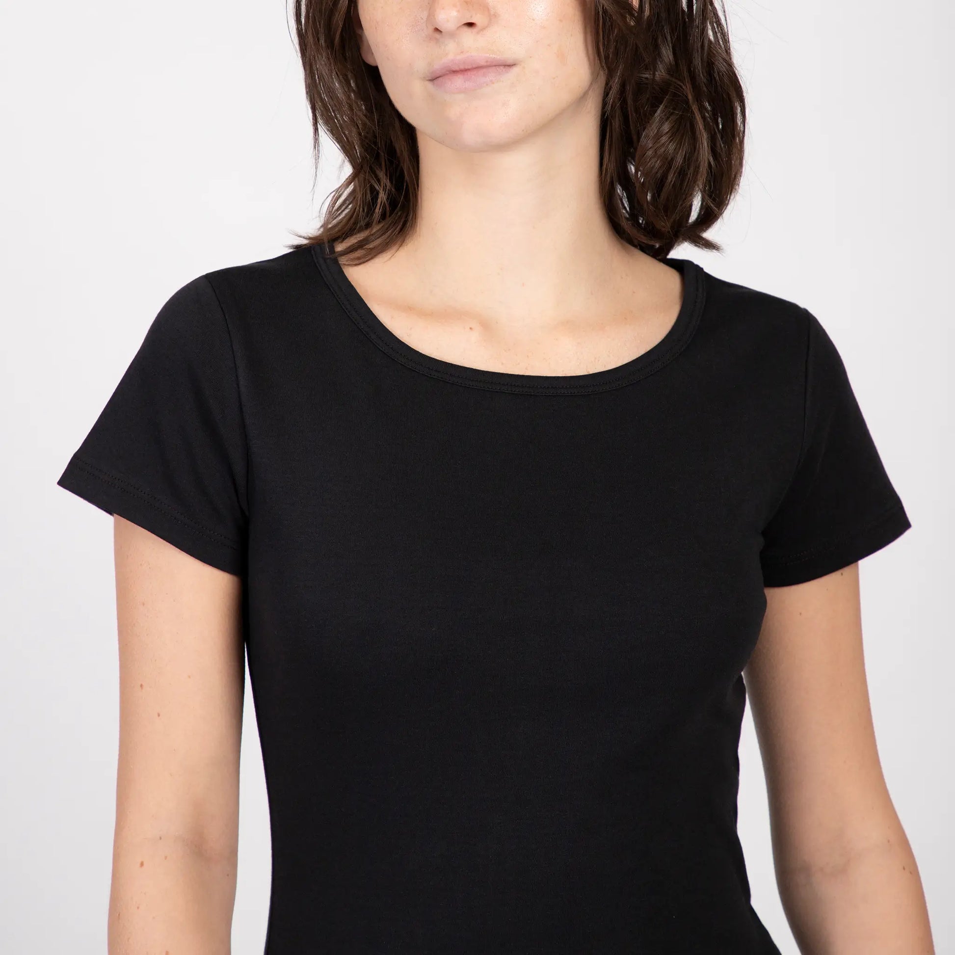 crew neck style tee made with pima cotton color black