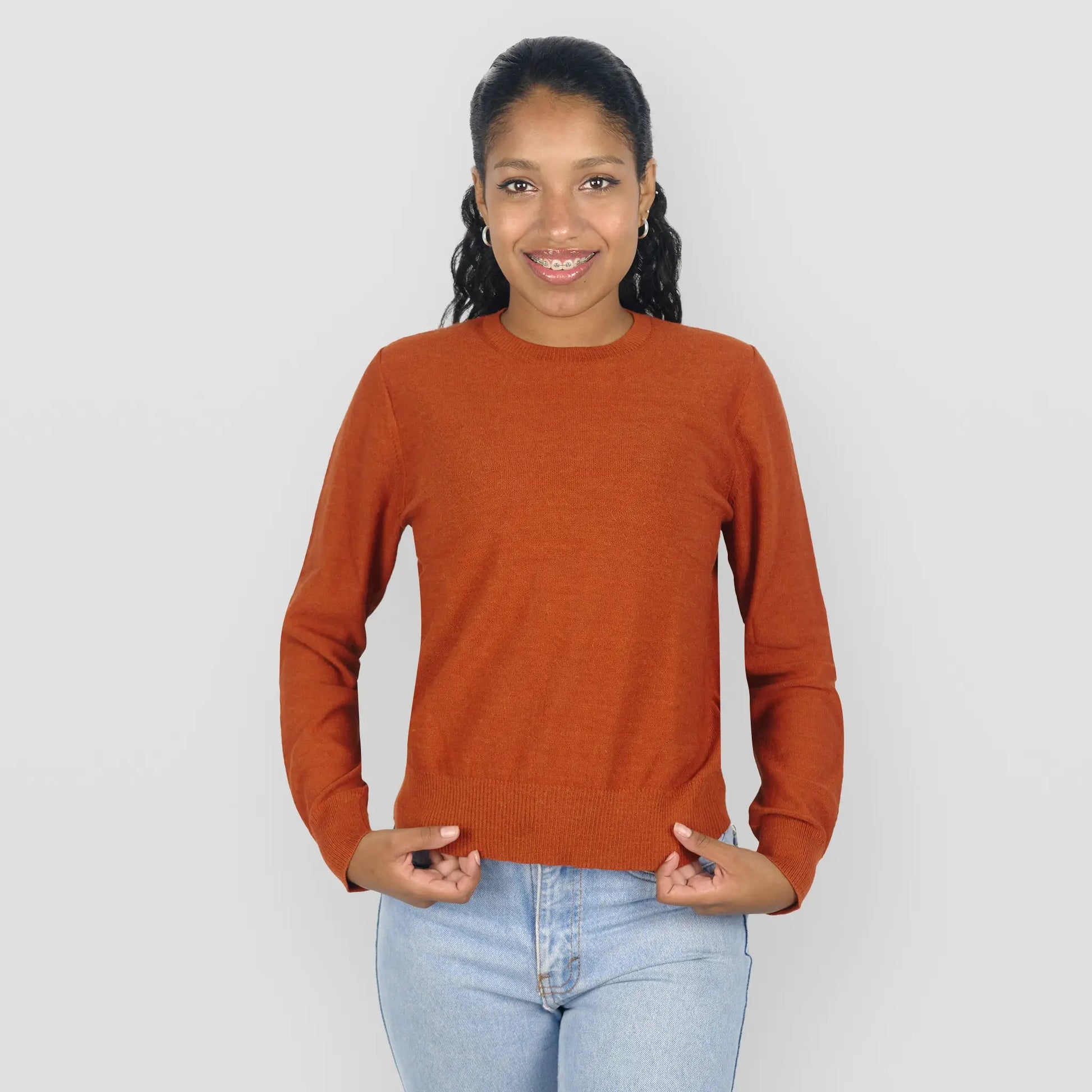 womens biodegradable alpaca sweater color rusty orange