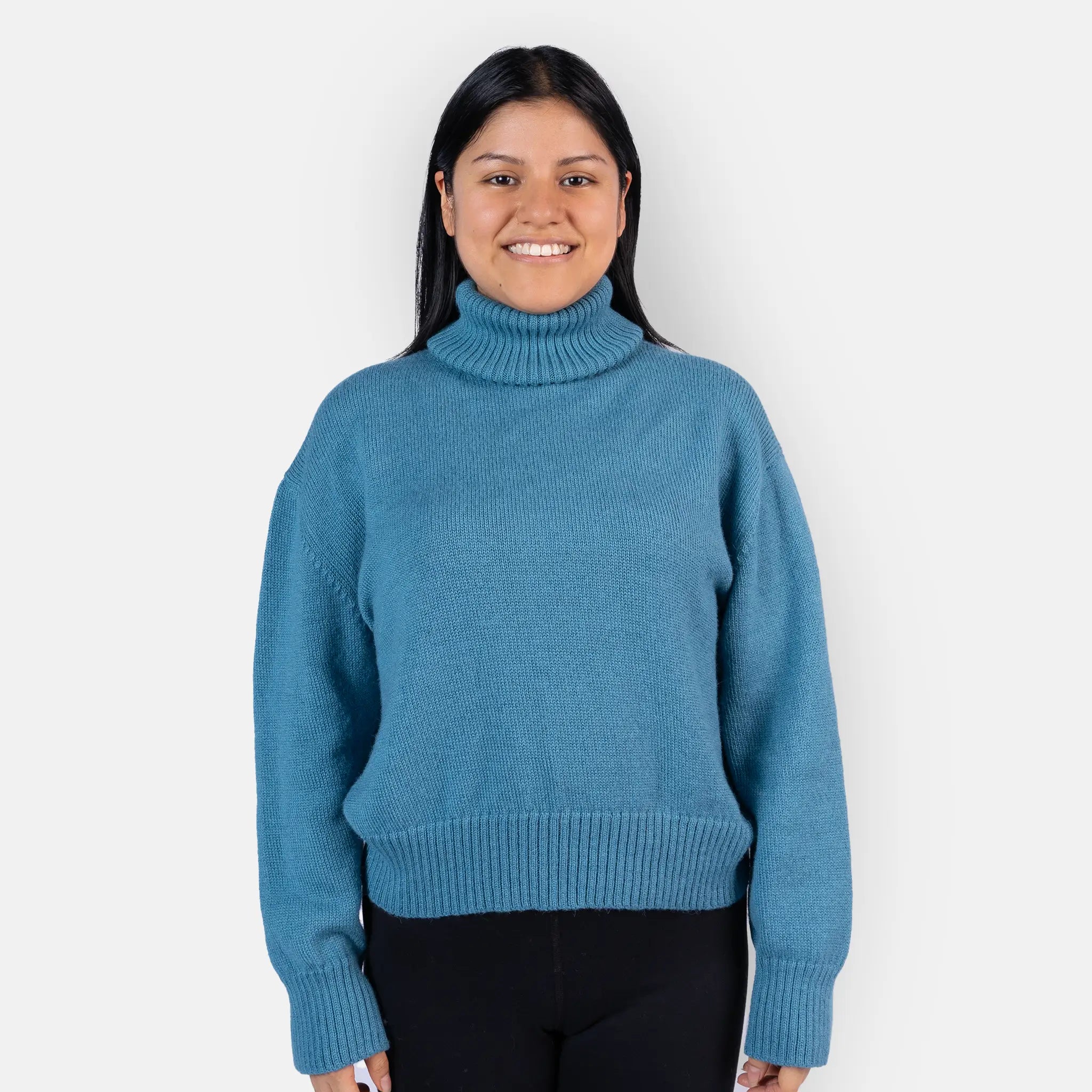 womens comfortable alpaca wool turtleneck sweater color teal