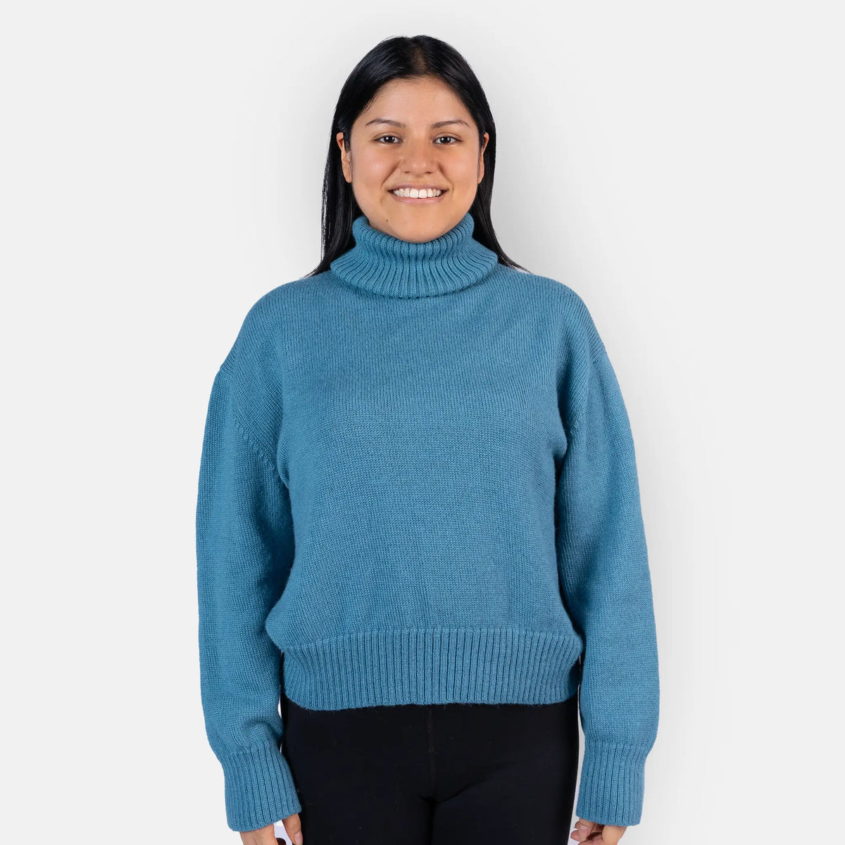 womens comfortable alpaca wool turtleneck sweater color teal