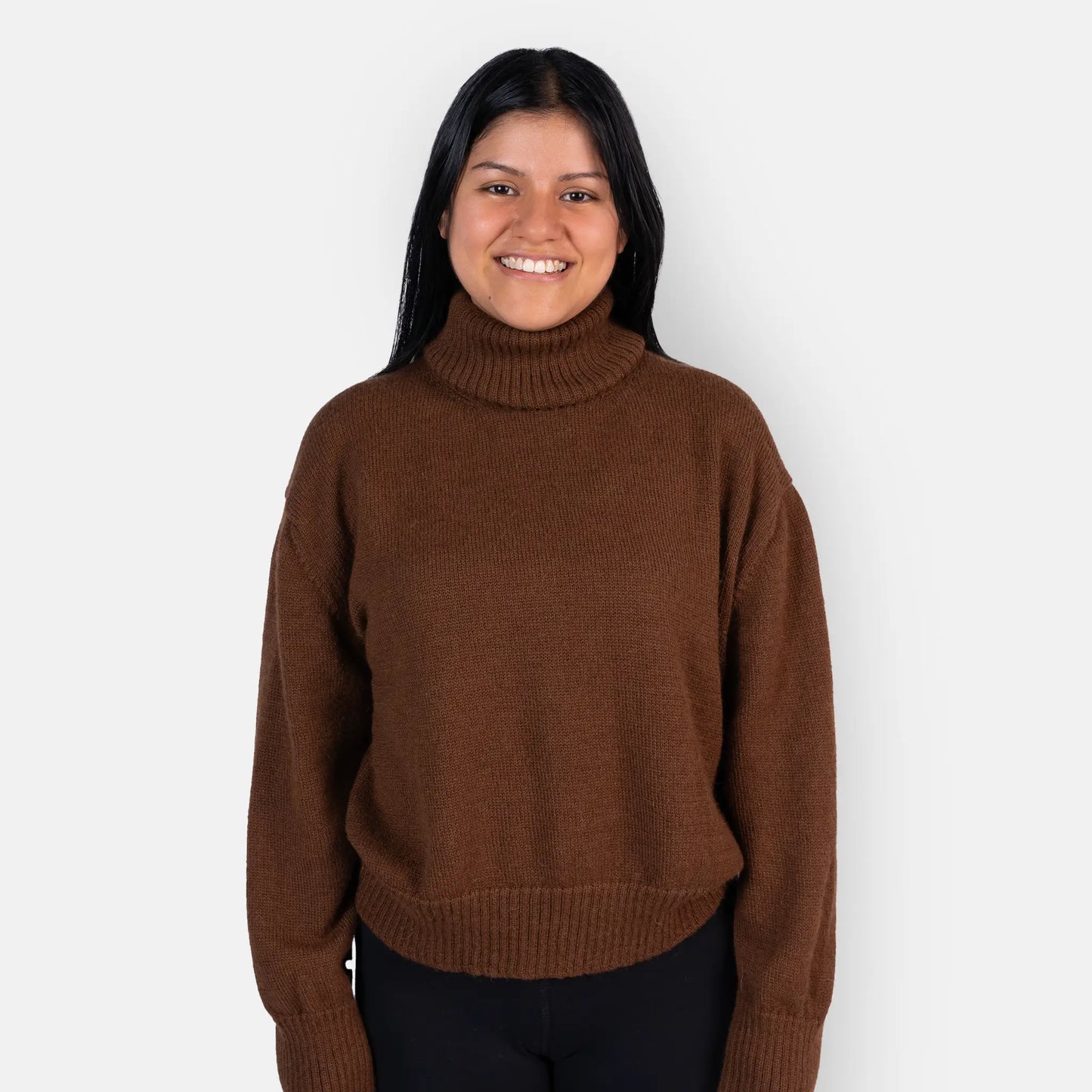 womens commfortable alpaca wool turtleneck sweater color dark brown