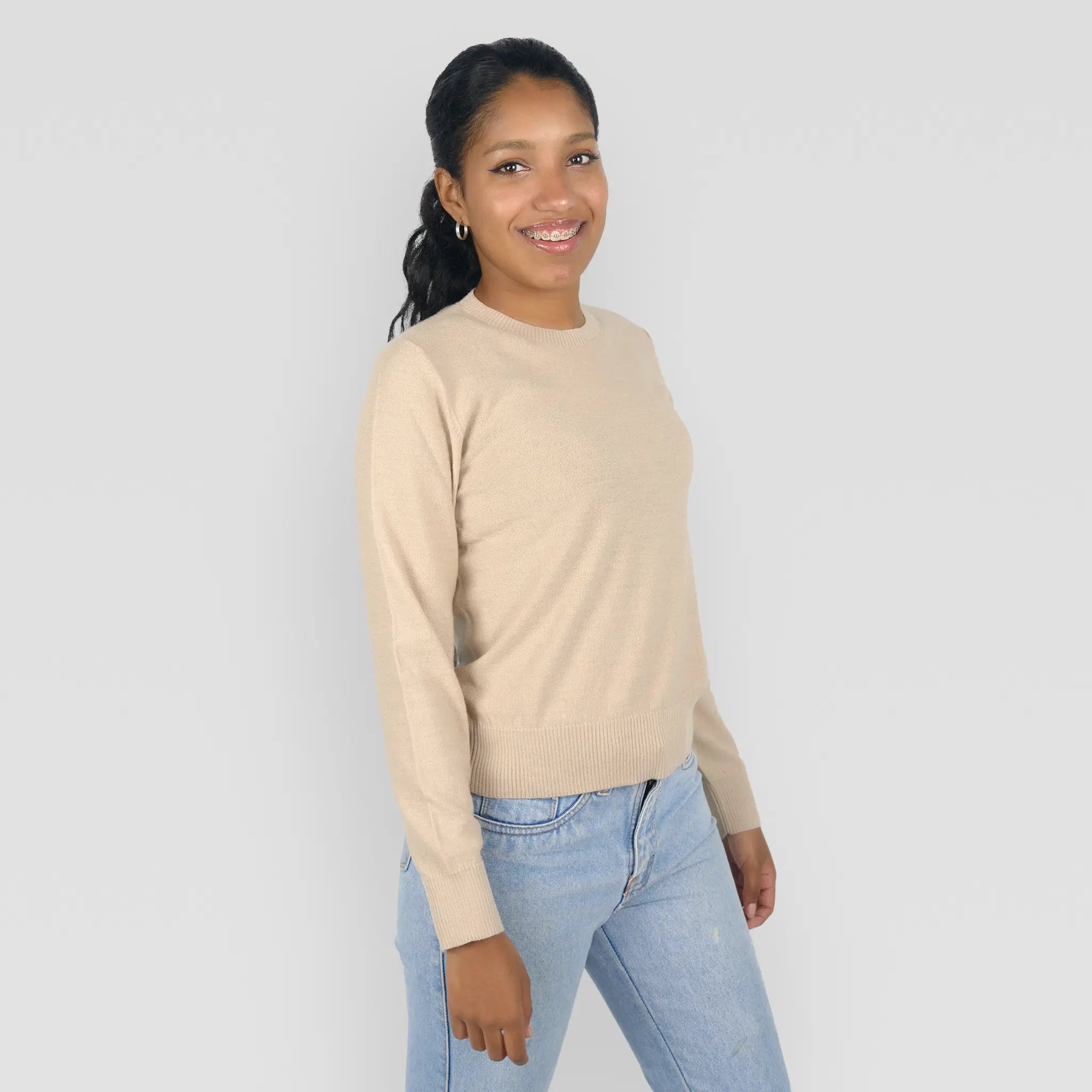womens conscious alpaca sweater color beige