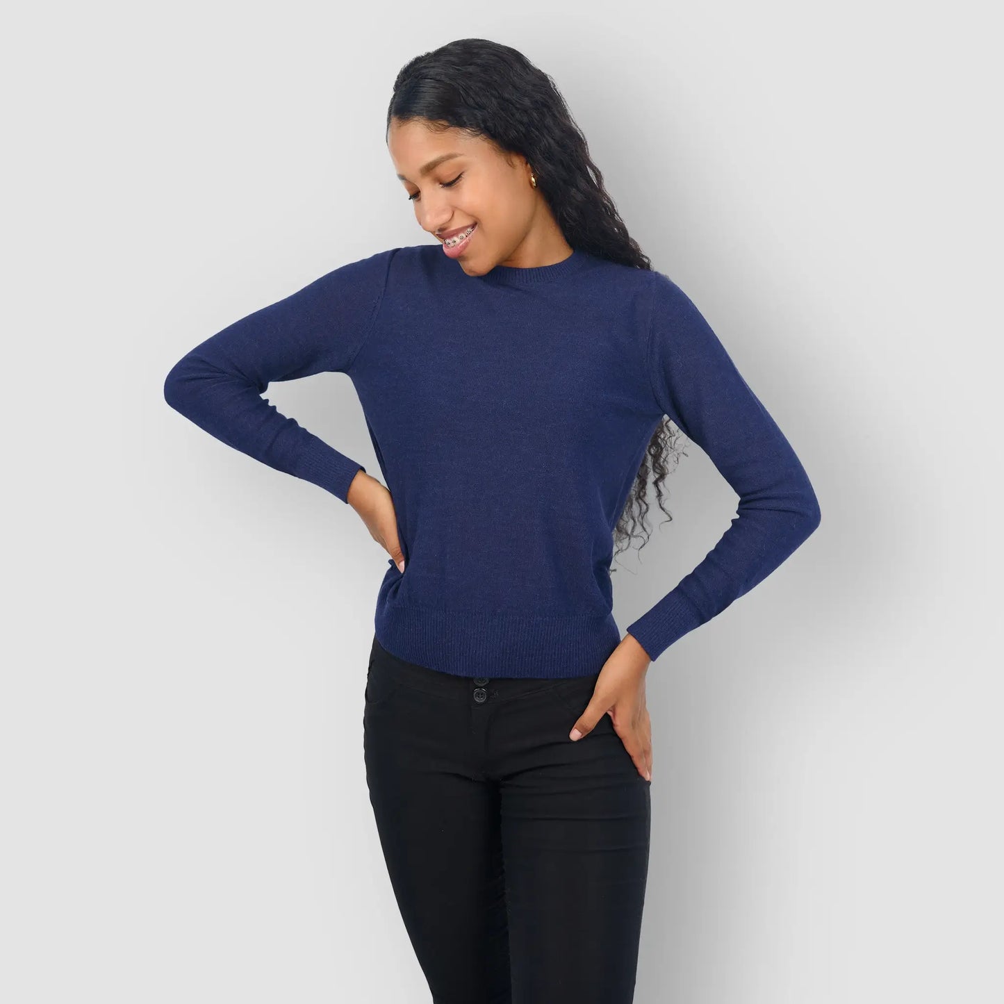 Women's Alpaca Wool Sweater color navy blue