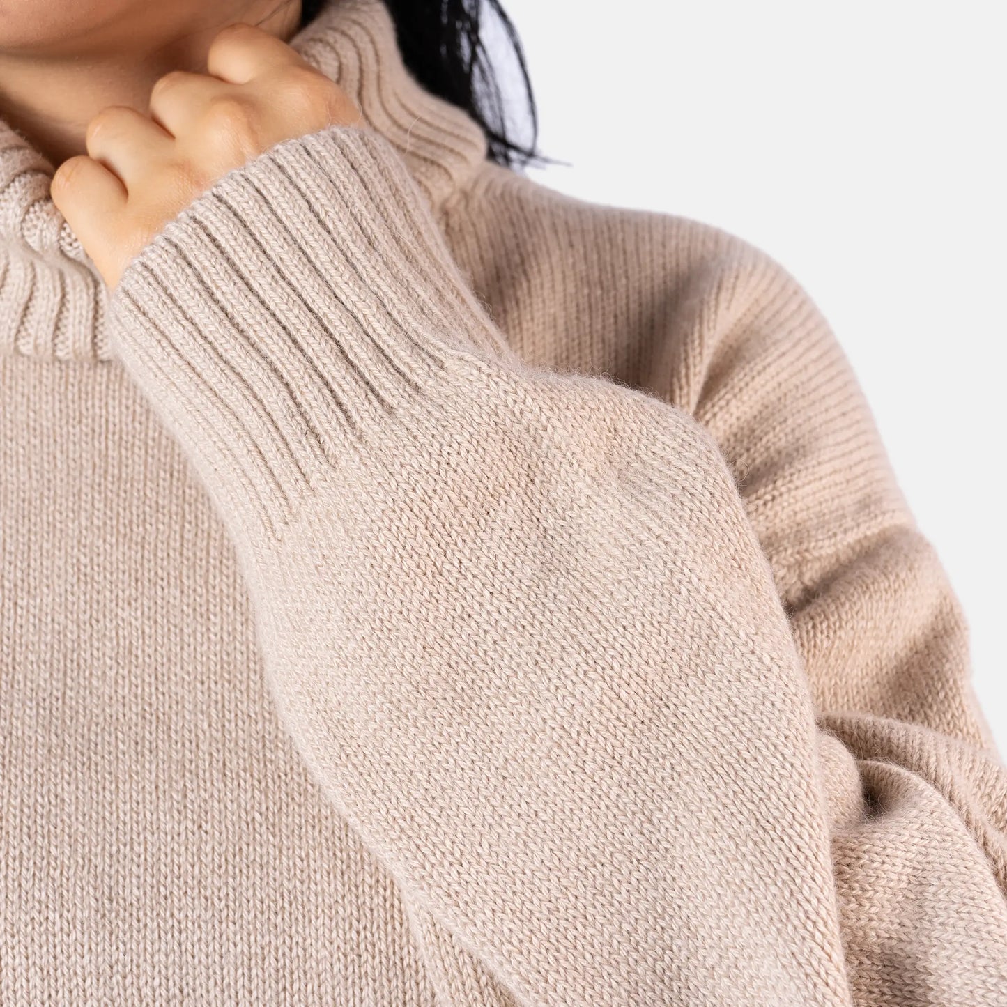 womens ethical alpaca wool turtleneck sweater color beige