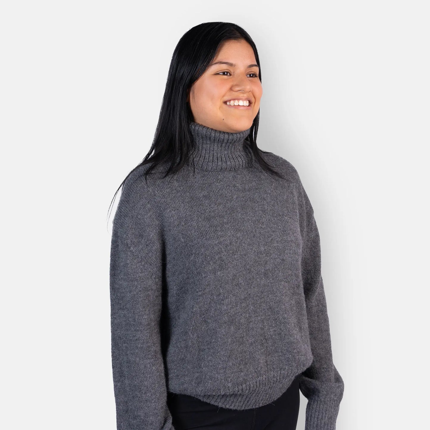 womens ethical alpaca wool turtleneck sweater color dark gray