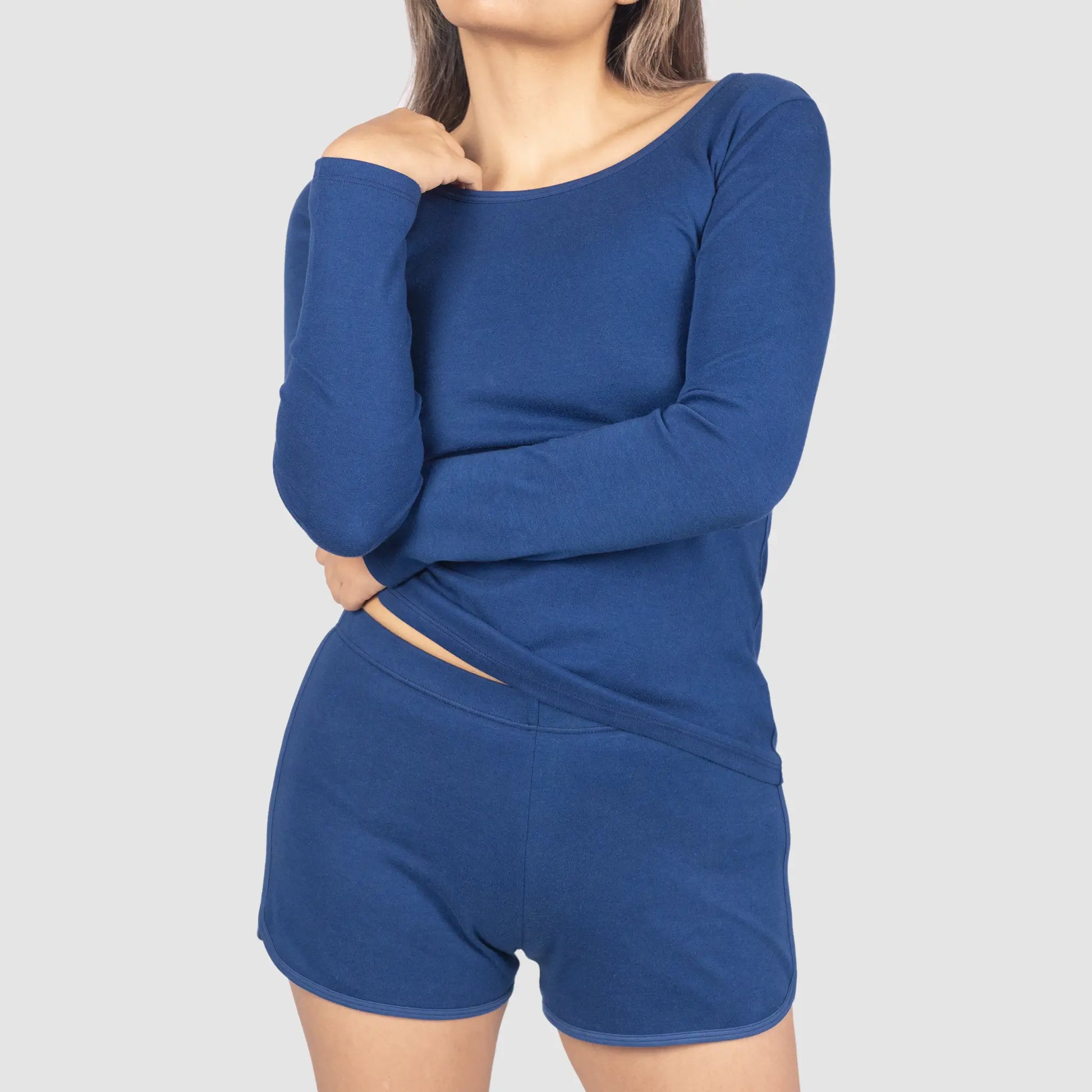 womens finest pima scoop neck long sleeve color natural blue