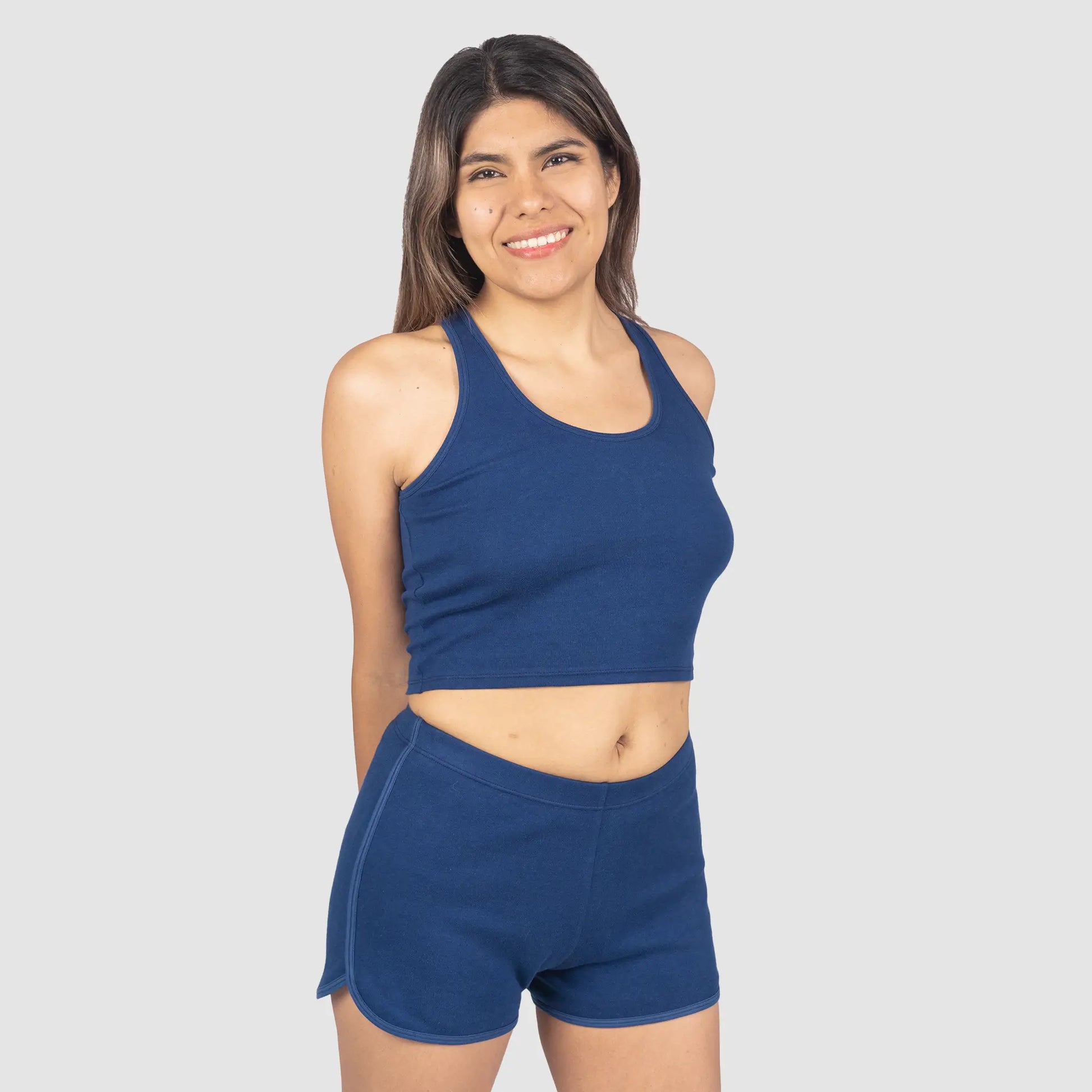 womens finest pima short tank color natural blue