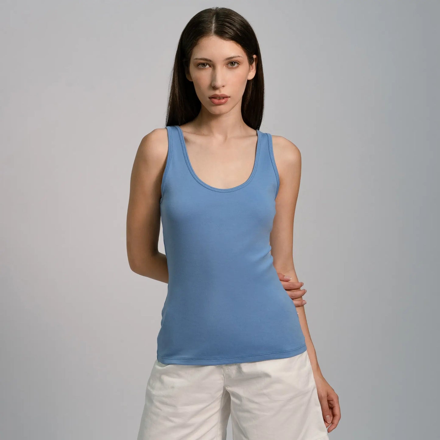 womens finest pima tank top color sky blue
