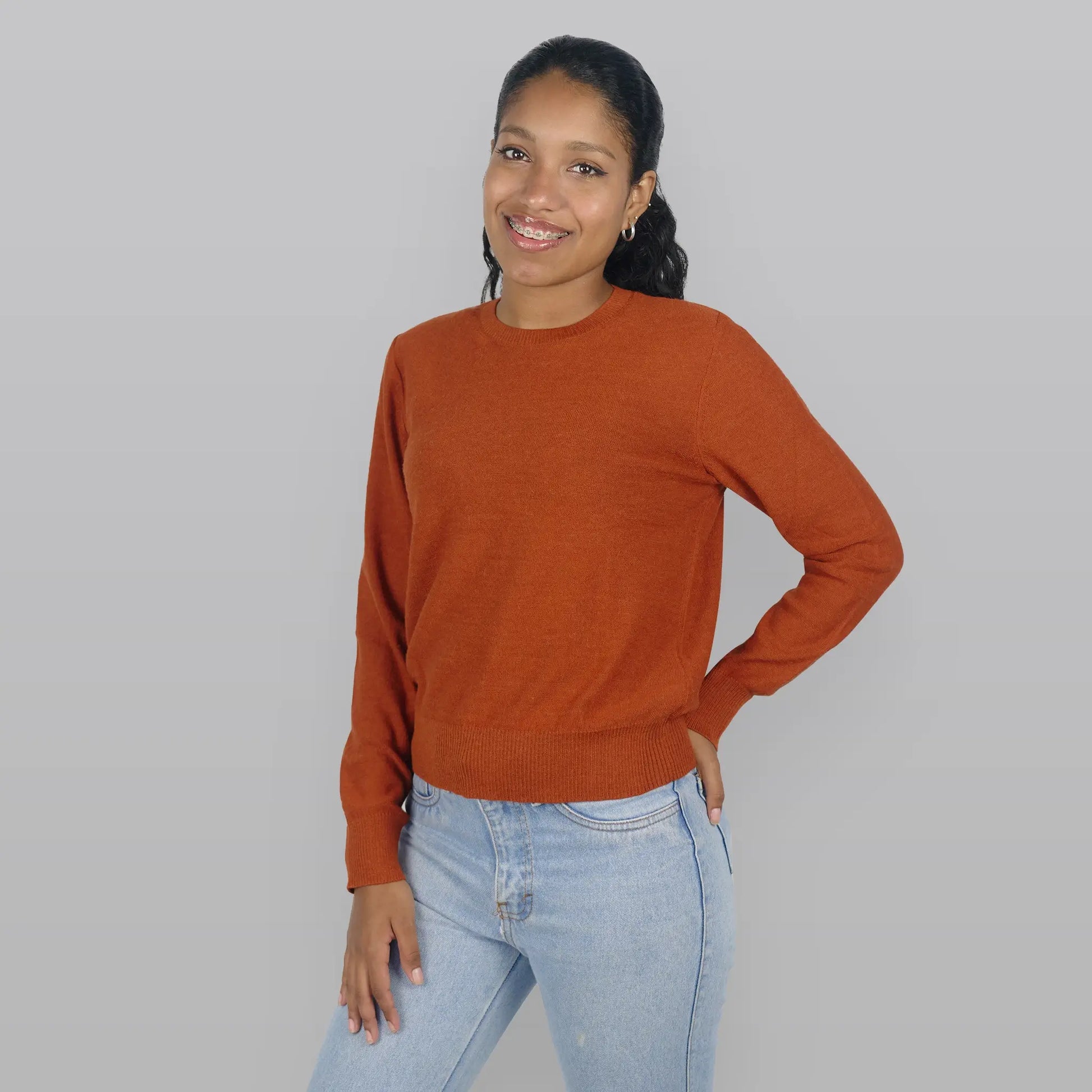 Women's Alpaca Wool Sweater color rusty orange