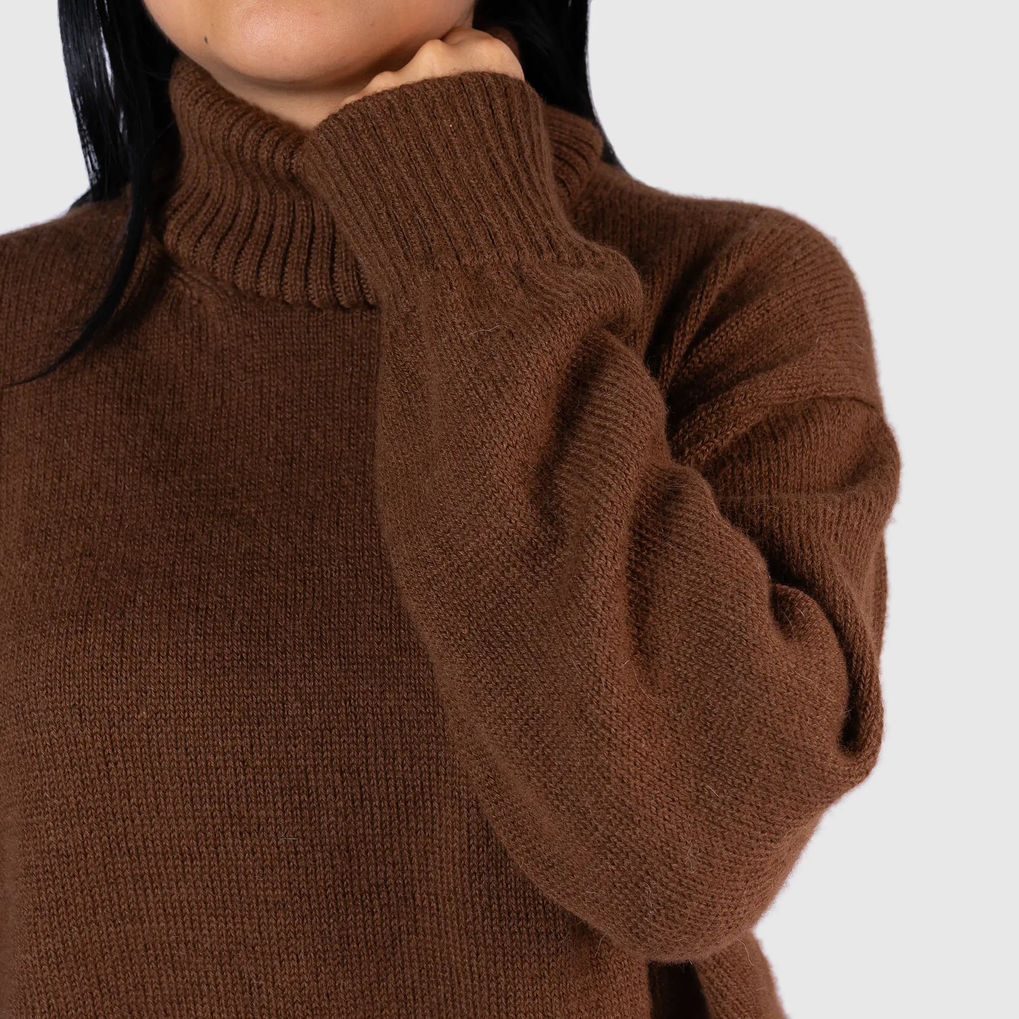 womens organic alpaca wool turtleneck sweater color dark brown