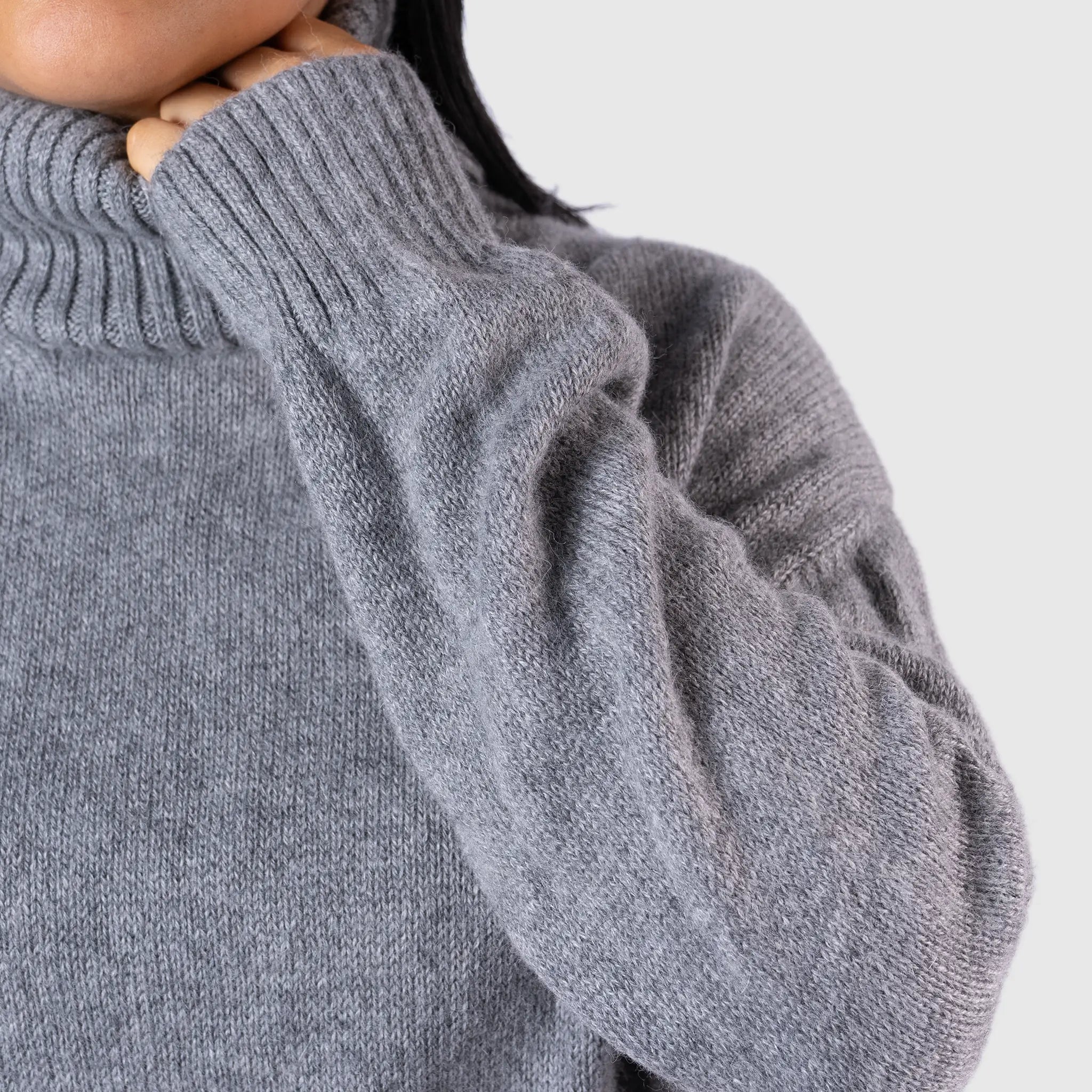 womens organic alpaca wool turtleneck sweater color light gray