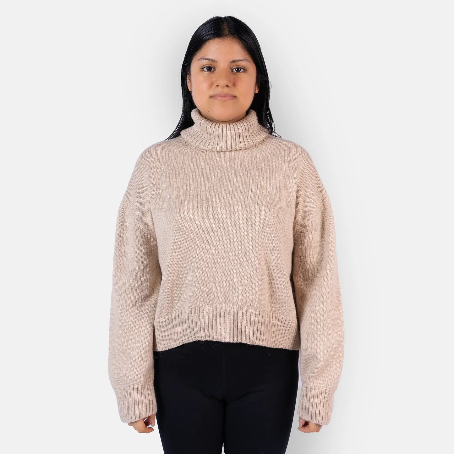 womens resistance alpaca wool turtleneck sweater color beige