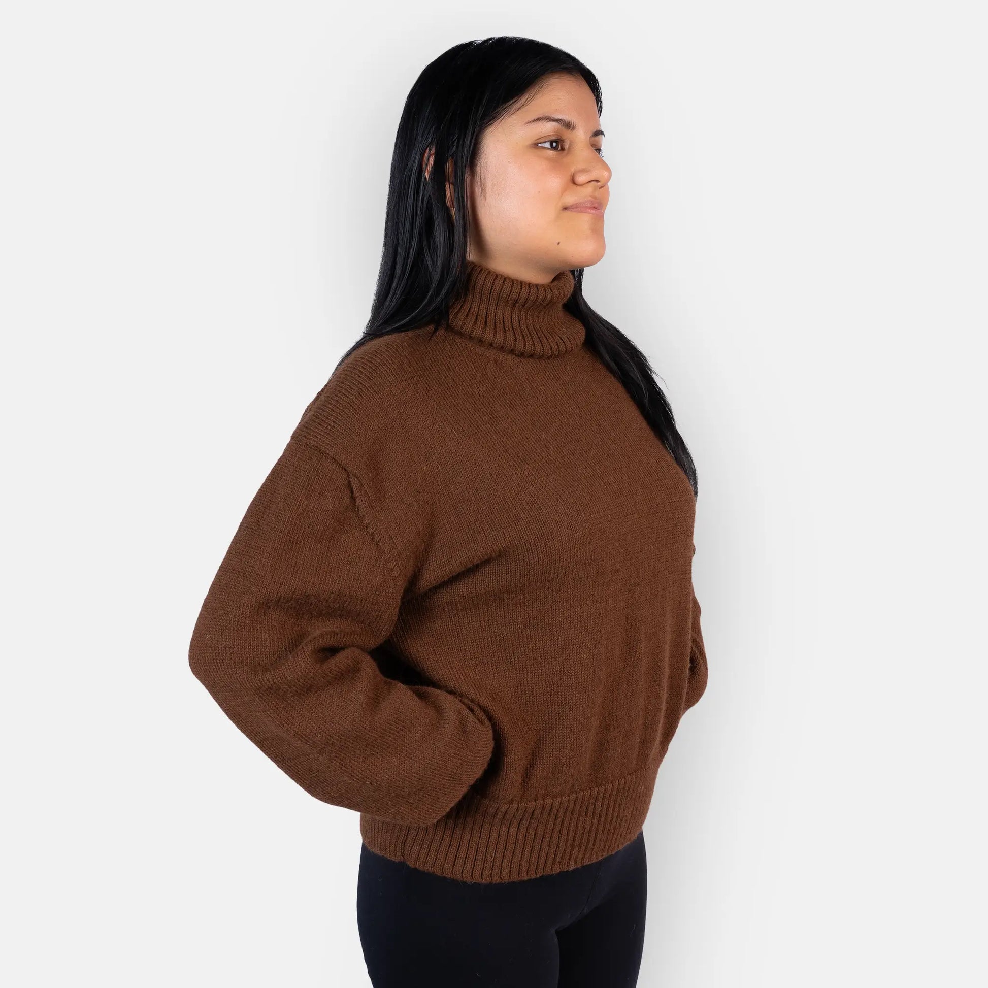 womens resistance alpaca wool turtleneck sweater color dark brown