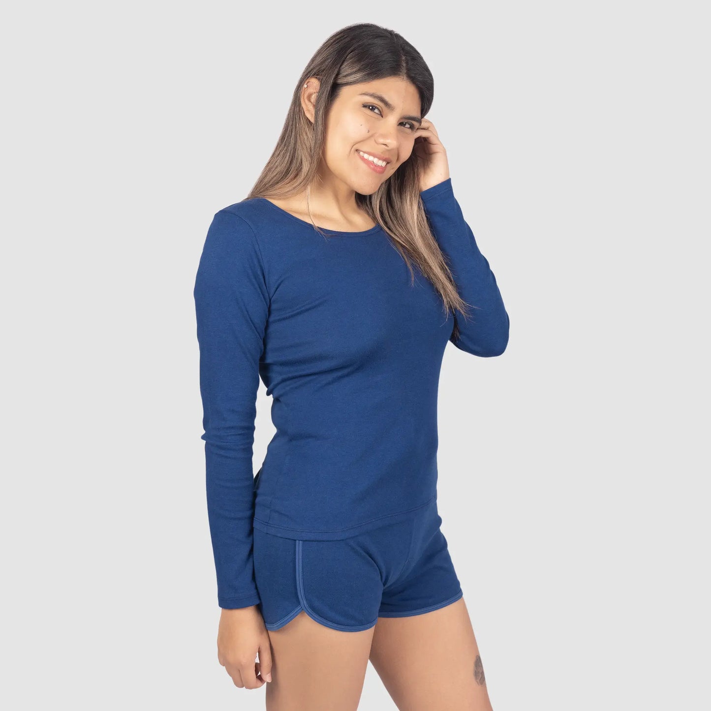 womens silky soft scoop neck long sleeve color natural blue