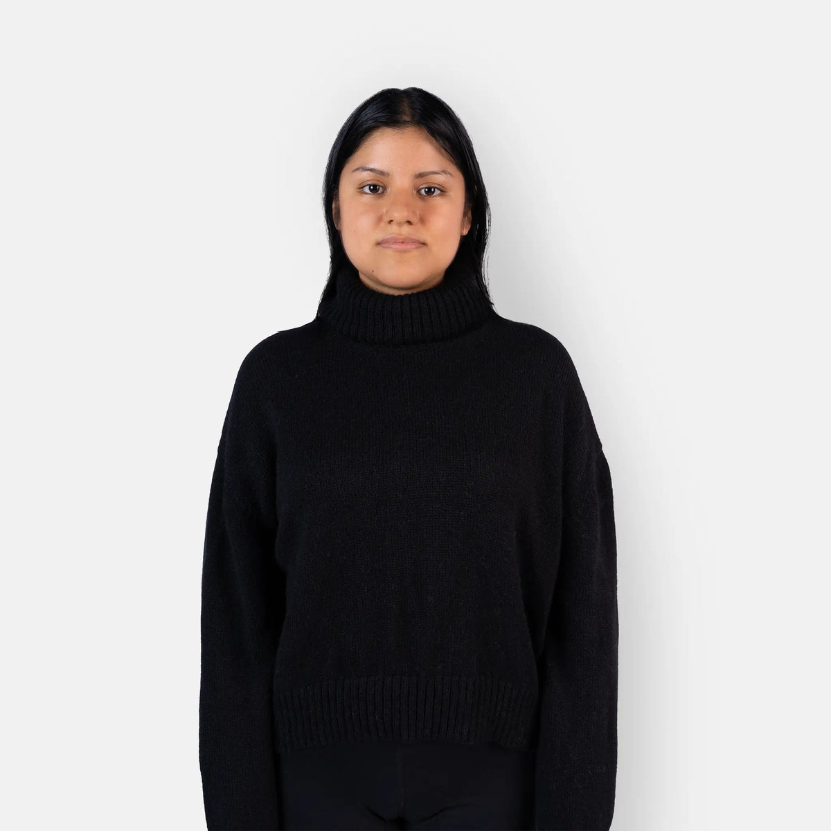 womens sustainable alpaca wool turtleneck sweater color black