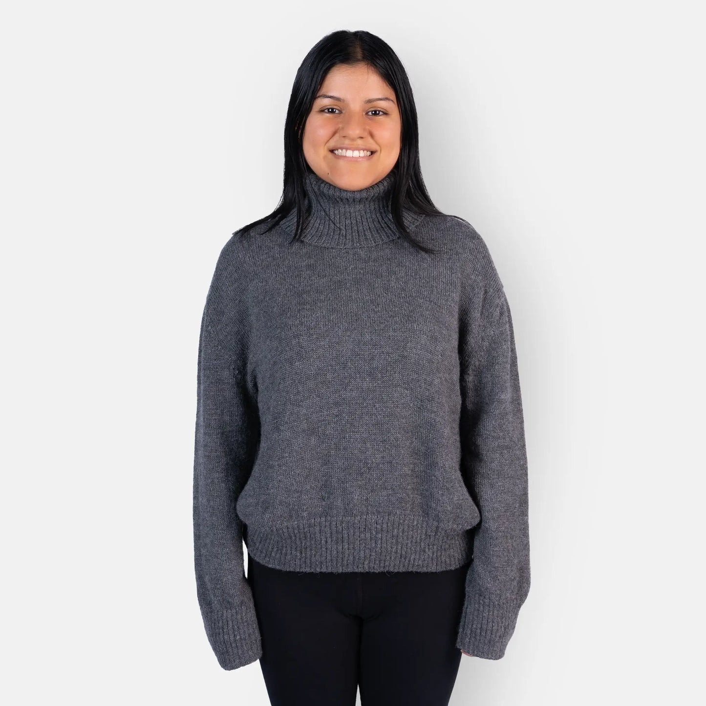 womens sustainable alpaca wool turtleneck sweater color dark gray
