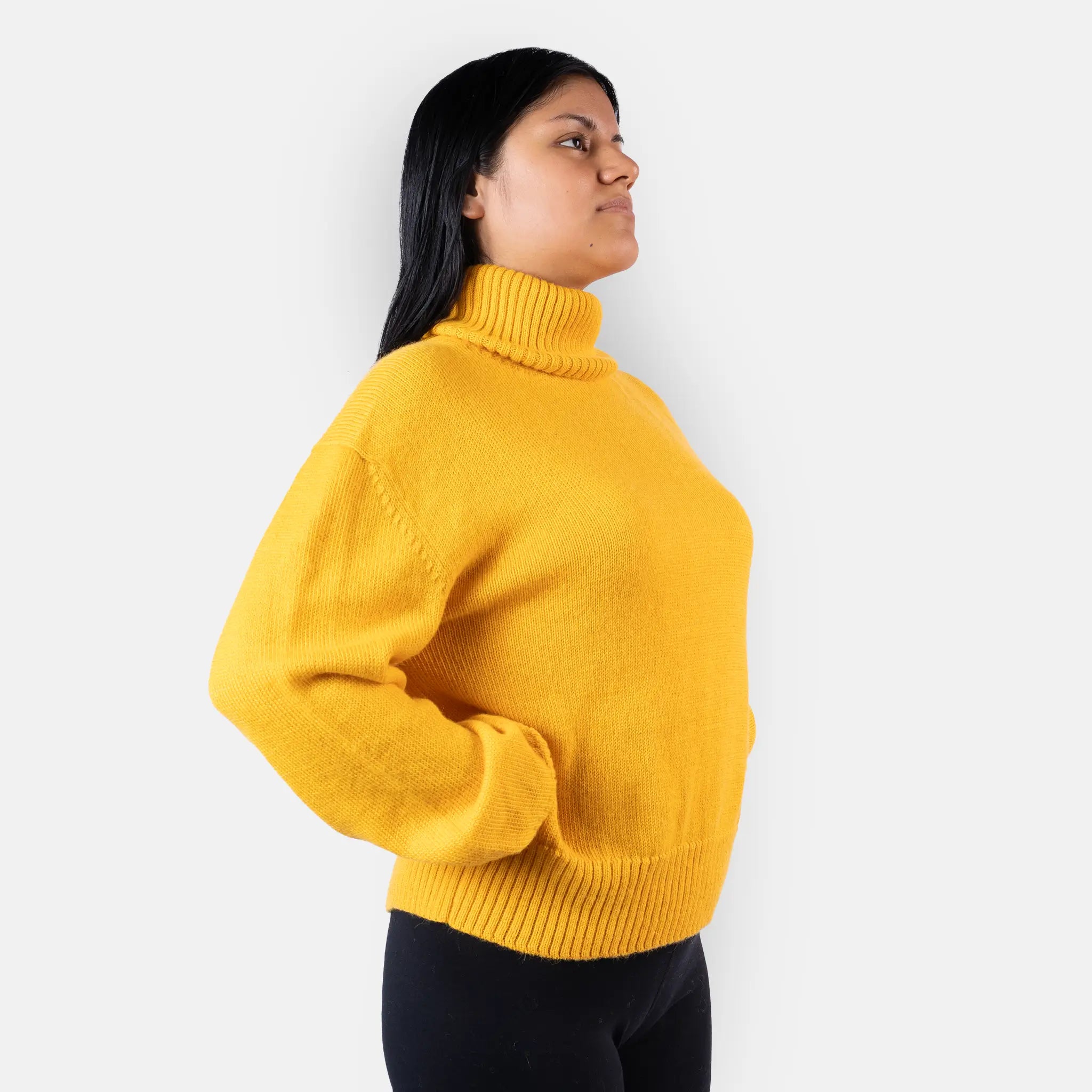 womens sustainable alpaca wool turtleneck sweater color yellow