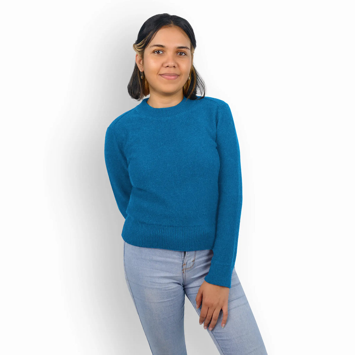 womens sustainable pullover color titanium blue