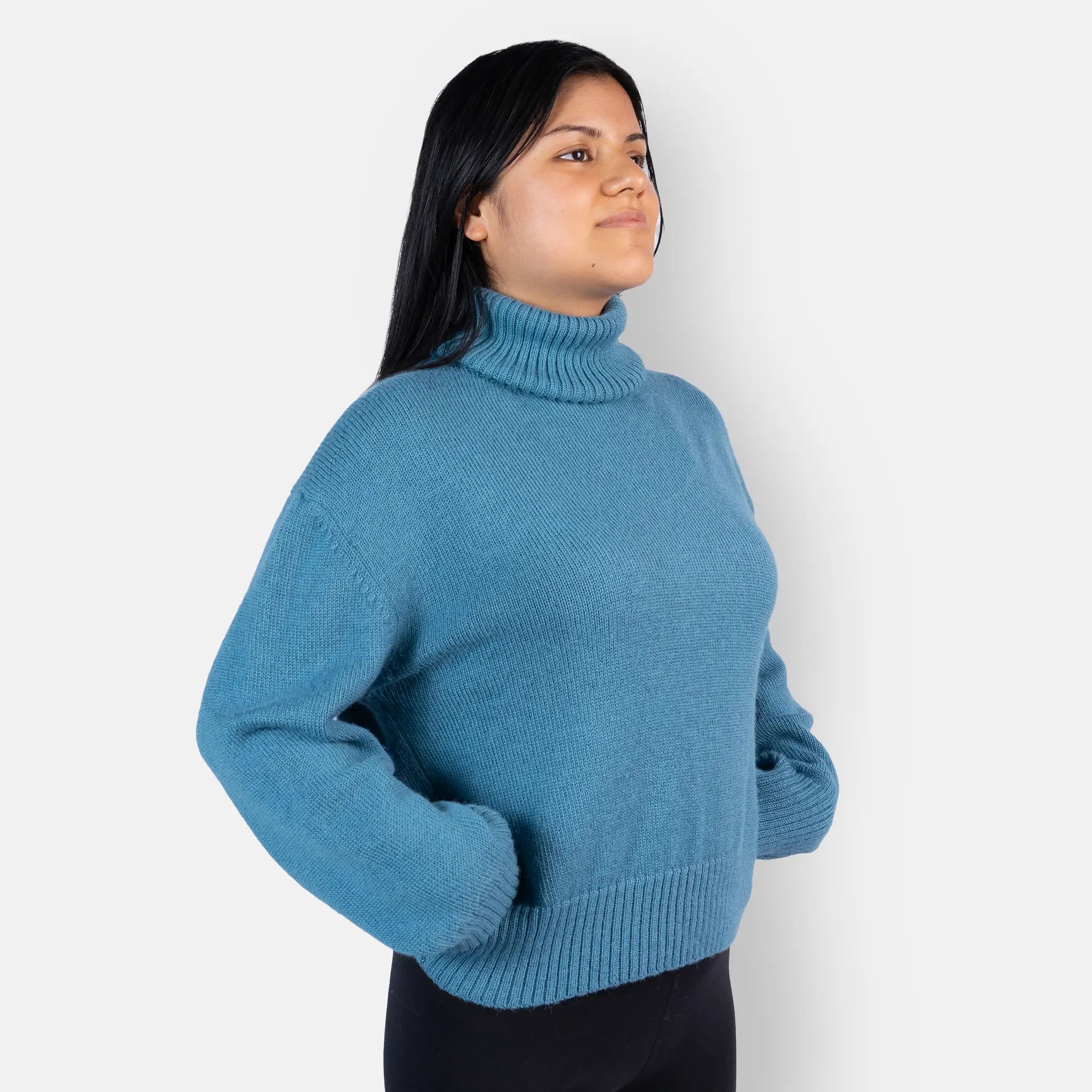 womens warm alpaca wool turtleneck sweater color teal
