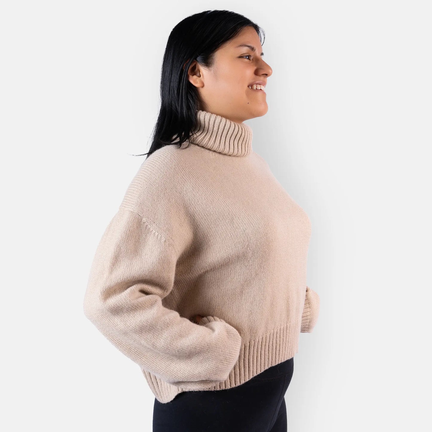 womens warm alpaca wool turtleneck sweater color beige