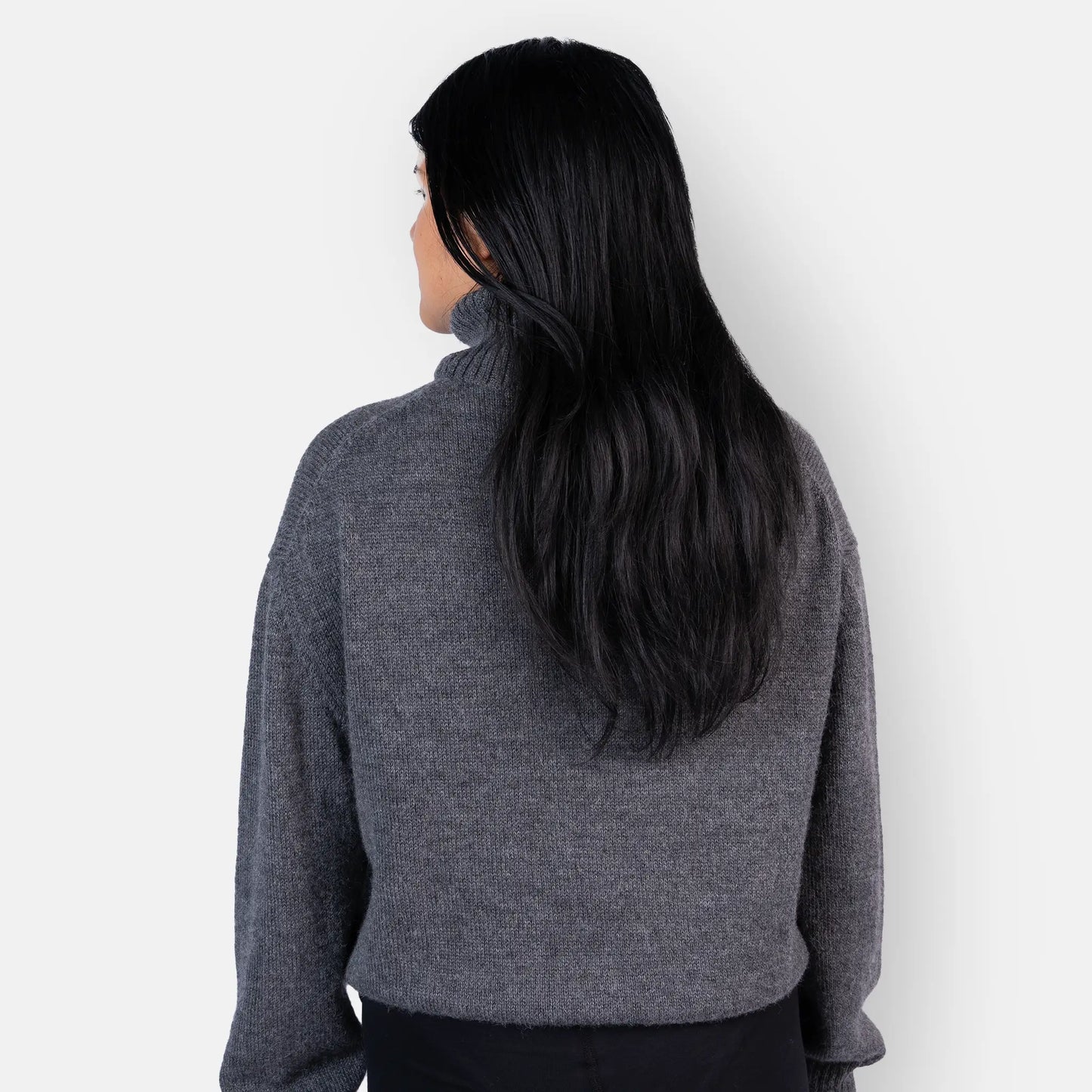 womens warm alpaca wool turtleneck sweater color dark gray