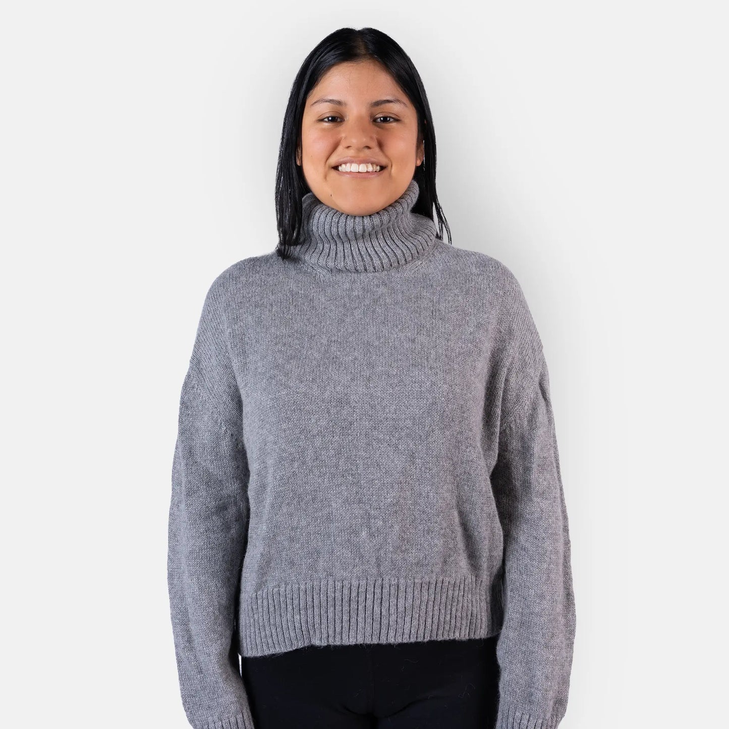 womens warm alpaca wool turtleneck sweater color light gray