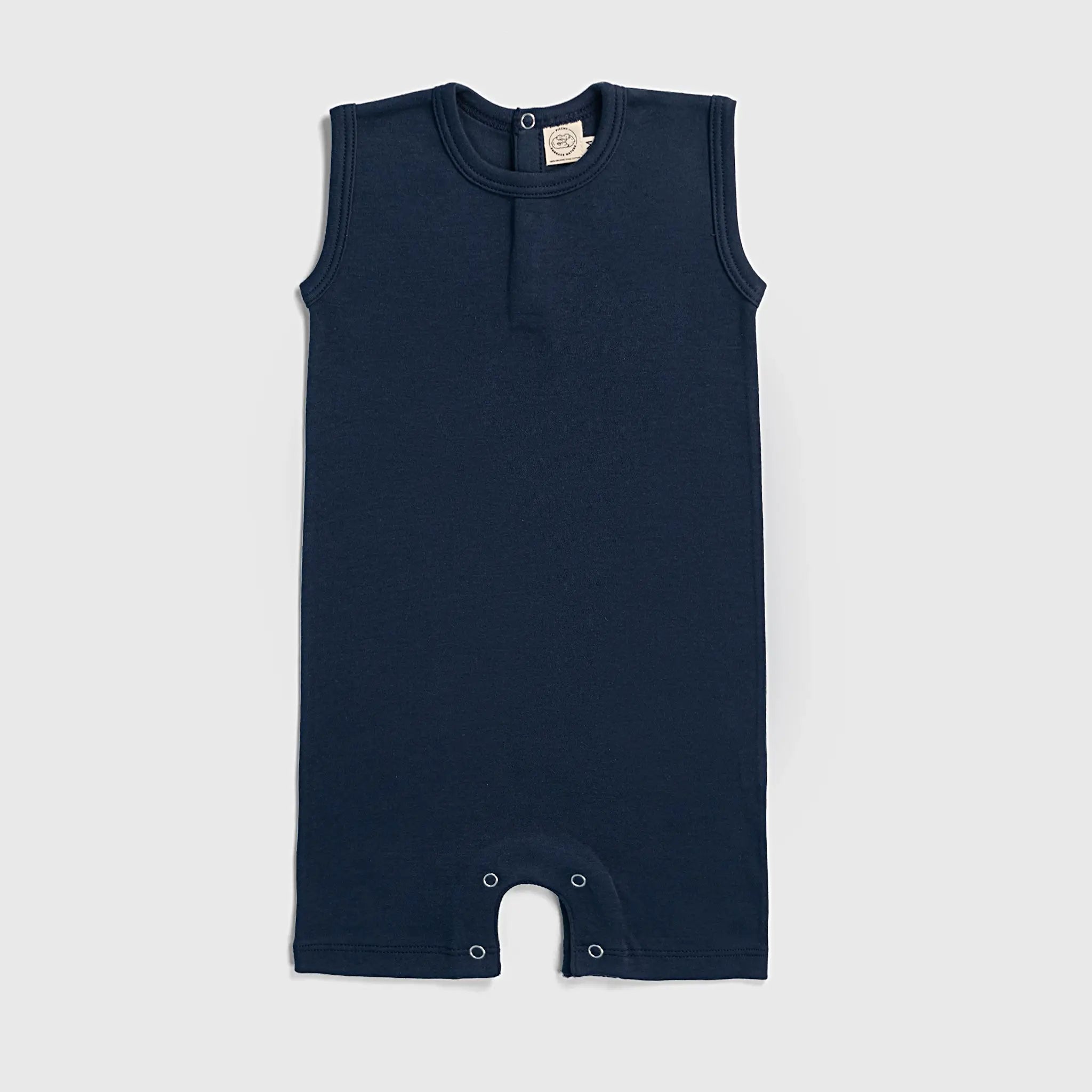 baby boys most sustainable sleeveless romper color navy blue