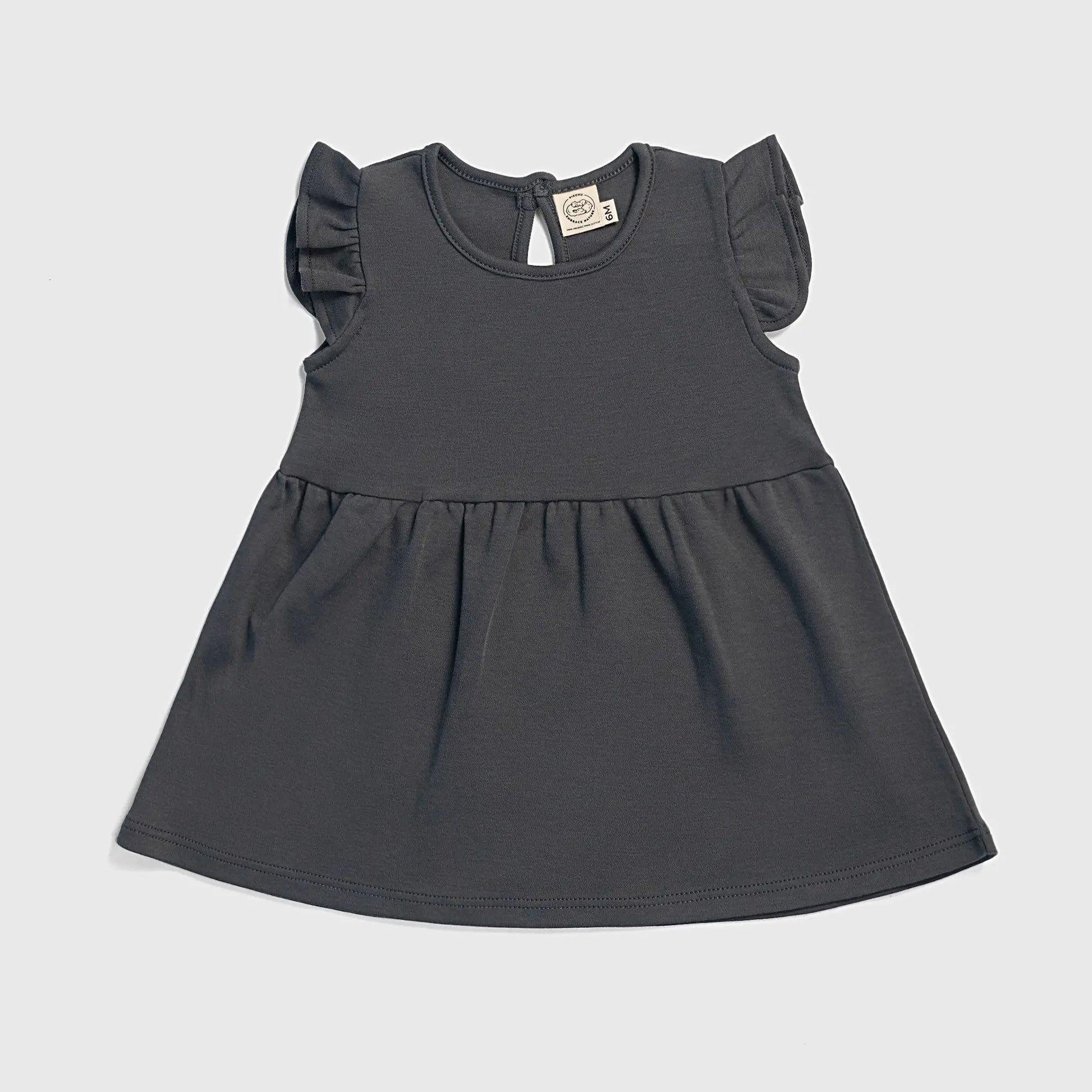 Baby Girl Organic Pima Cotton Flutter Sleeve Dress color Gray