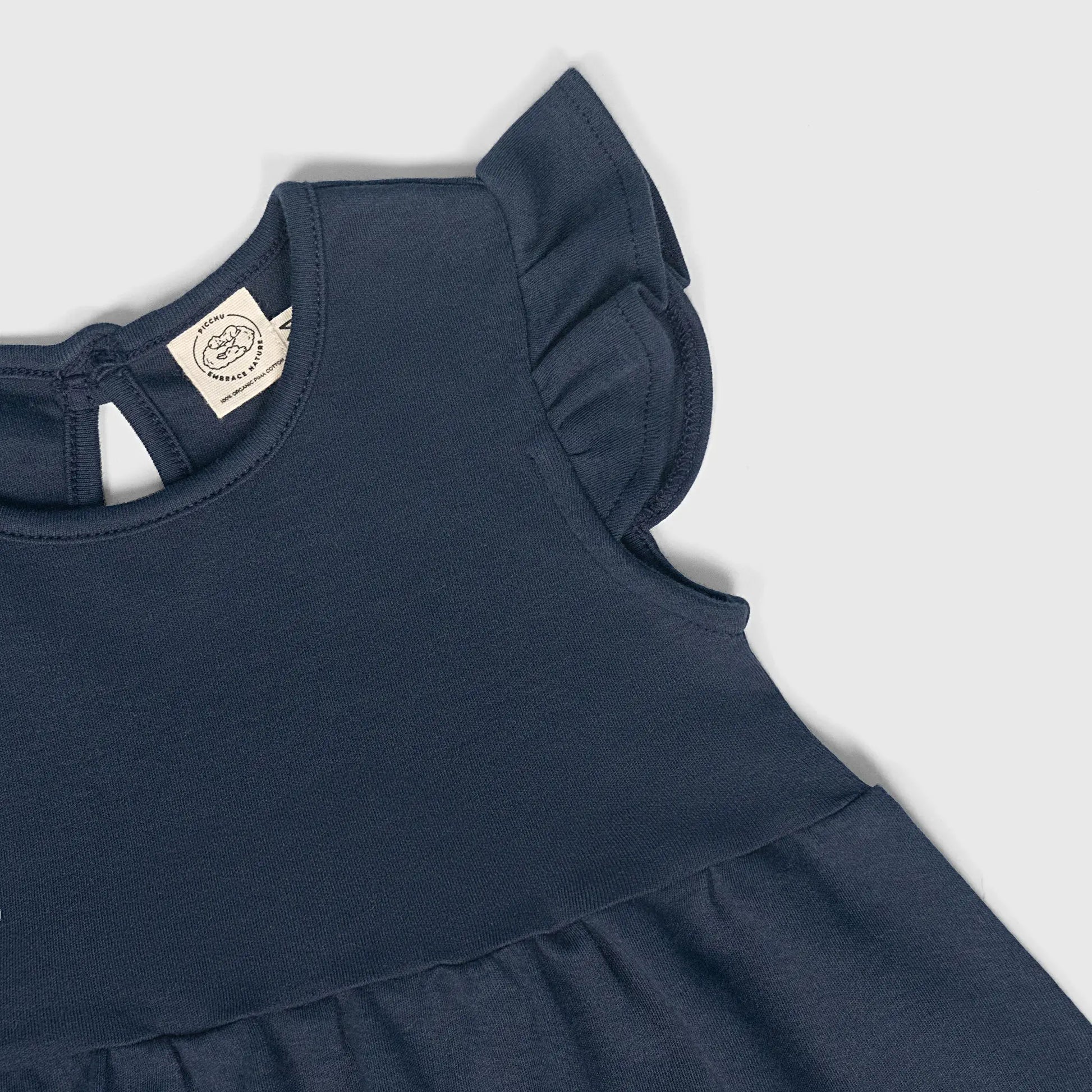Baby Girl Organic Pima Cotton Flutter Sleeve Dress color Navy Blue