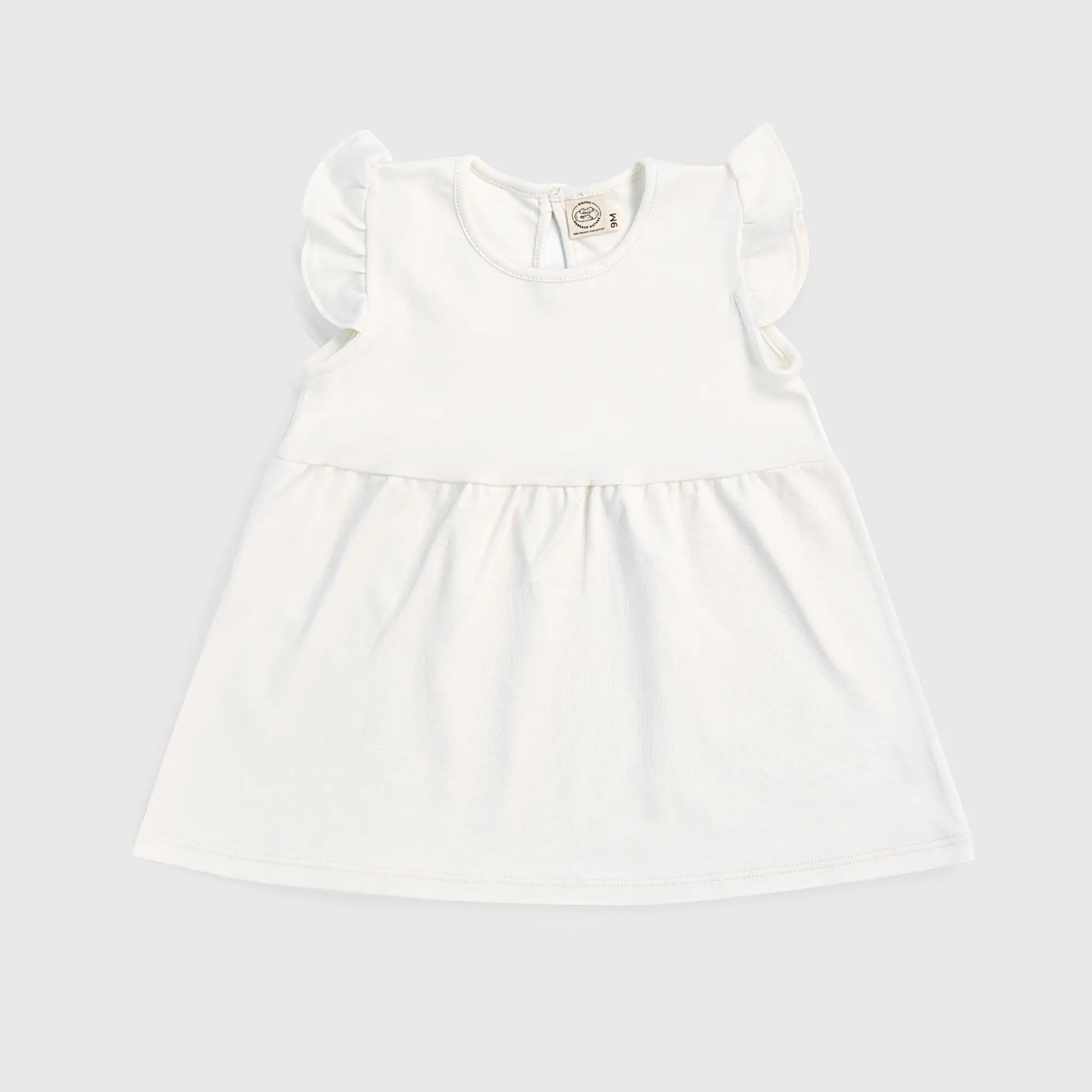 Baby Girl Organic Pima Cotton Flutter Sleeve Dress color Undyed