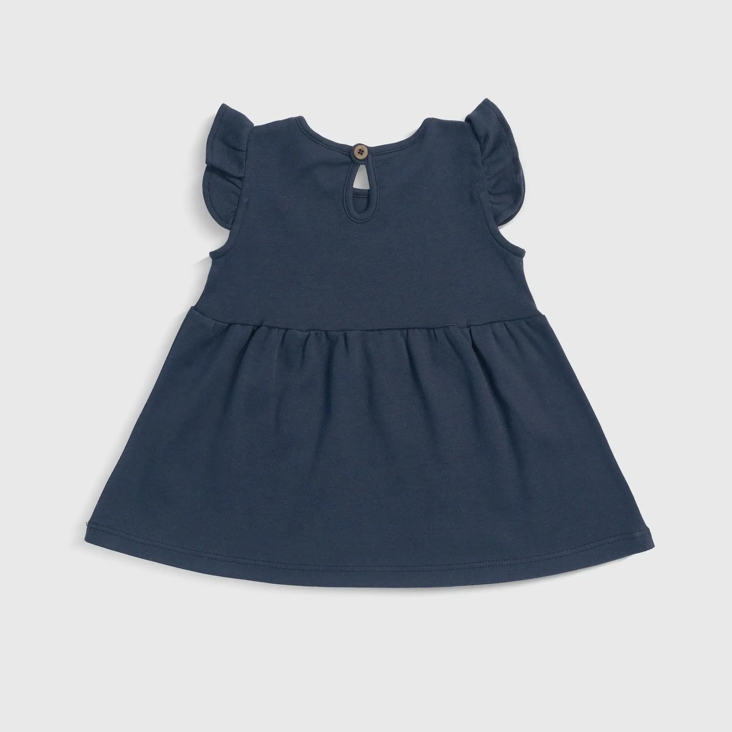 Baby Girl Organic Pima Cotton Flutter Sleeve Dress color Navy Blue