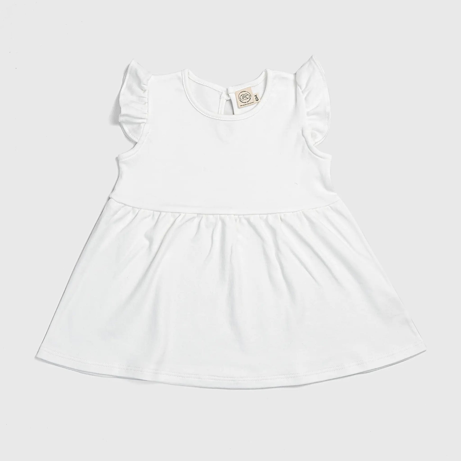 Baby Girl Organic Pima Cotton Flutter Sleeve Dress color white