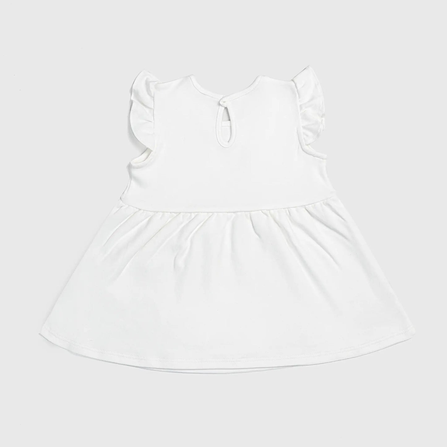 Baby Girl Organic Pima Cotton Flutter Sleeve Dress color White