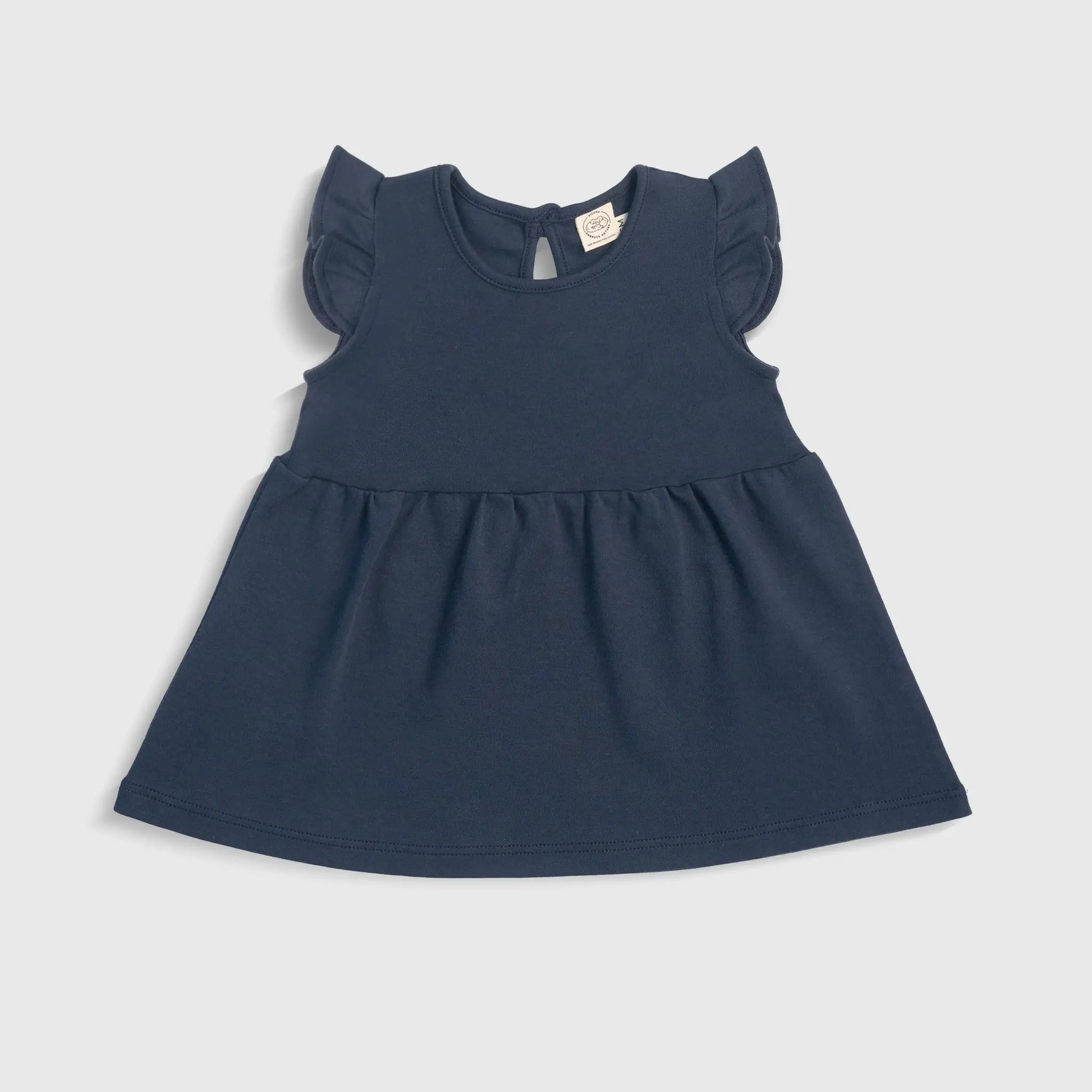 Baby Girl Organic Pima Cotton Flutter Sleeve Dress color Navy Blue