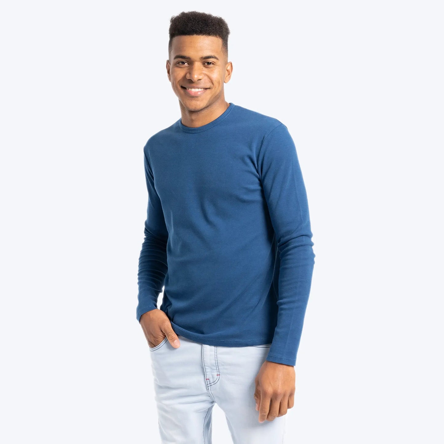 Men's Organic Pima Cotton Long Sleeve Shirt color Natural Blue