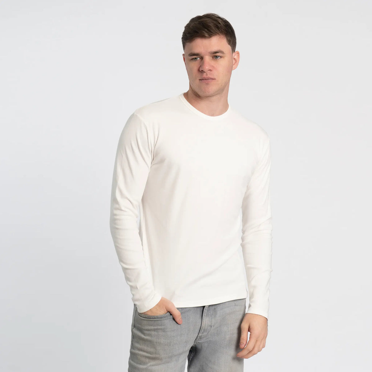 mens comfortable fit tshirt long sleeve color white