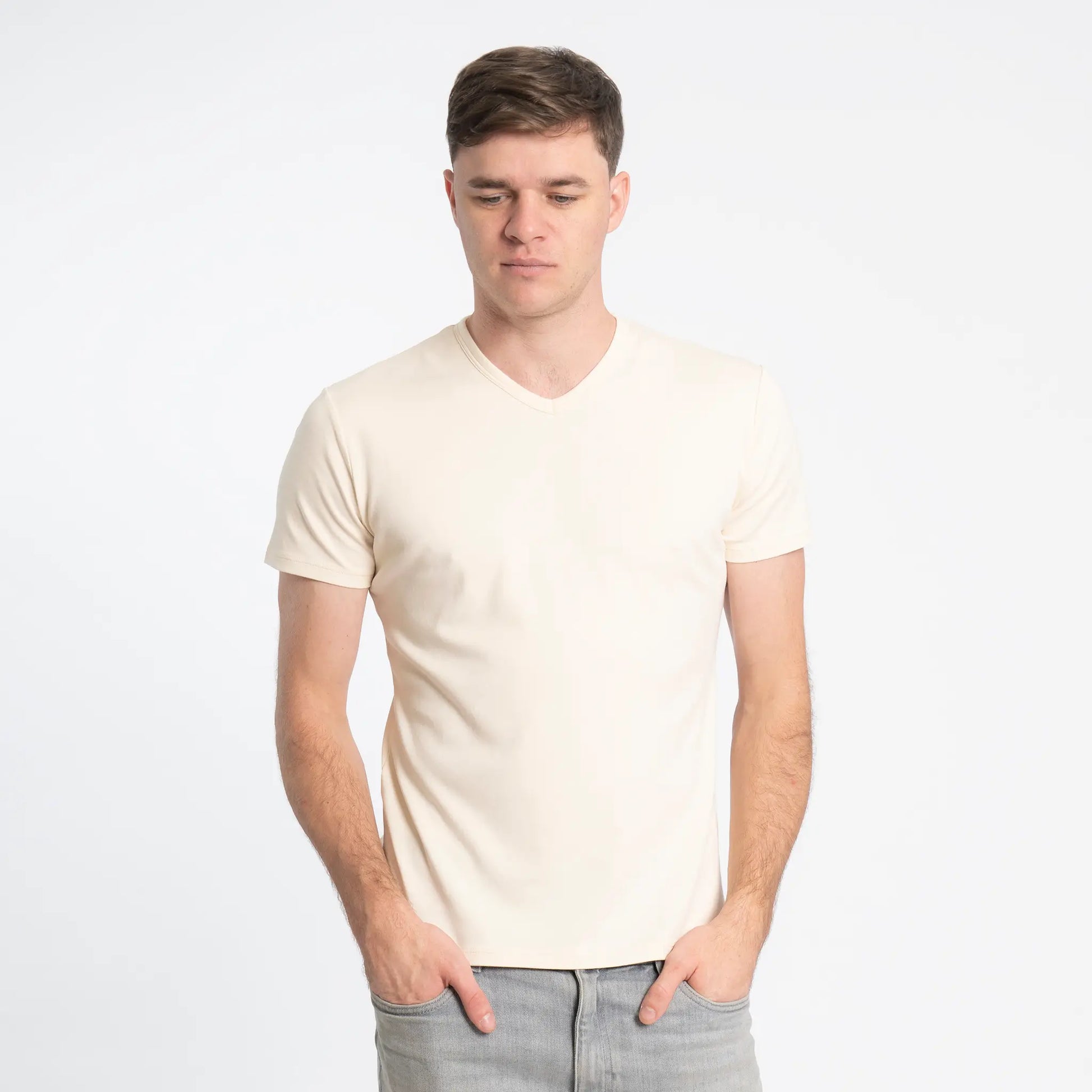 Men's Organic Pima Cotton V-Neck T-Shirt color Undyed
