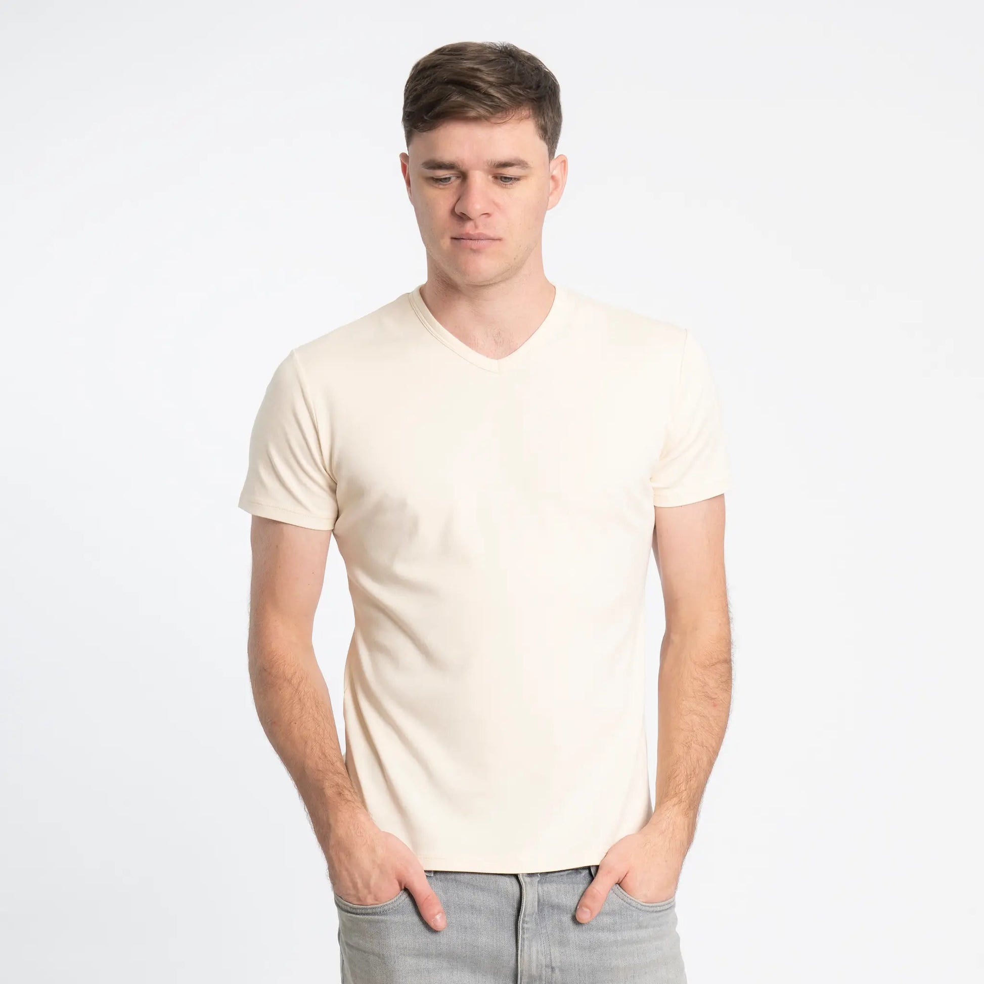 Men's Organic Pima Cotton V-Neck T-Shirt color Undyed