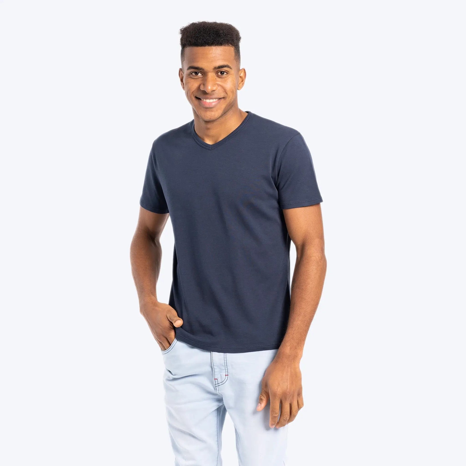 Men's Organic Pima Cotton V-Neck T-Shirt color Navy Blue