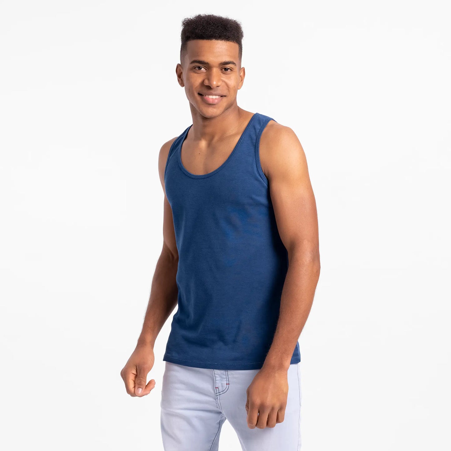 Men's Organic Pima Cotton Tank Top color Natural Blue