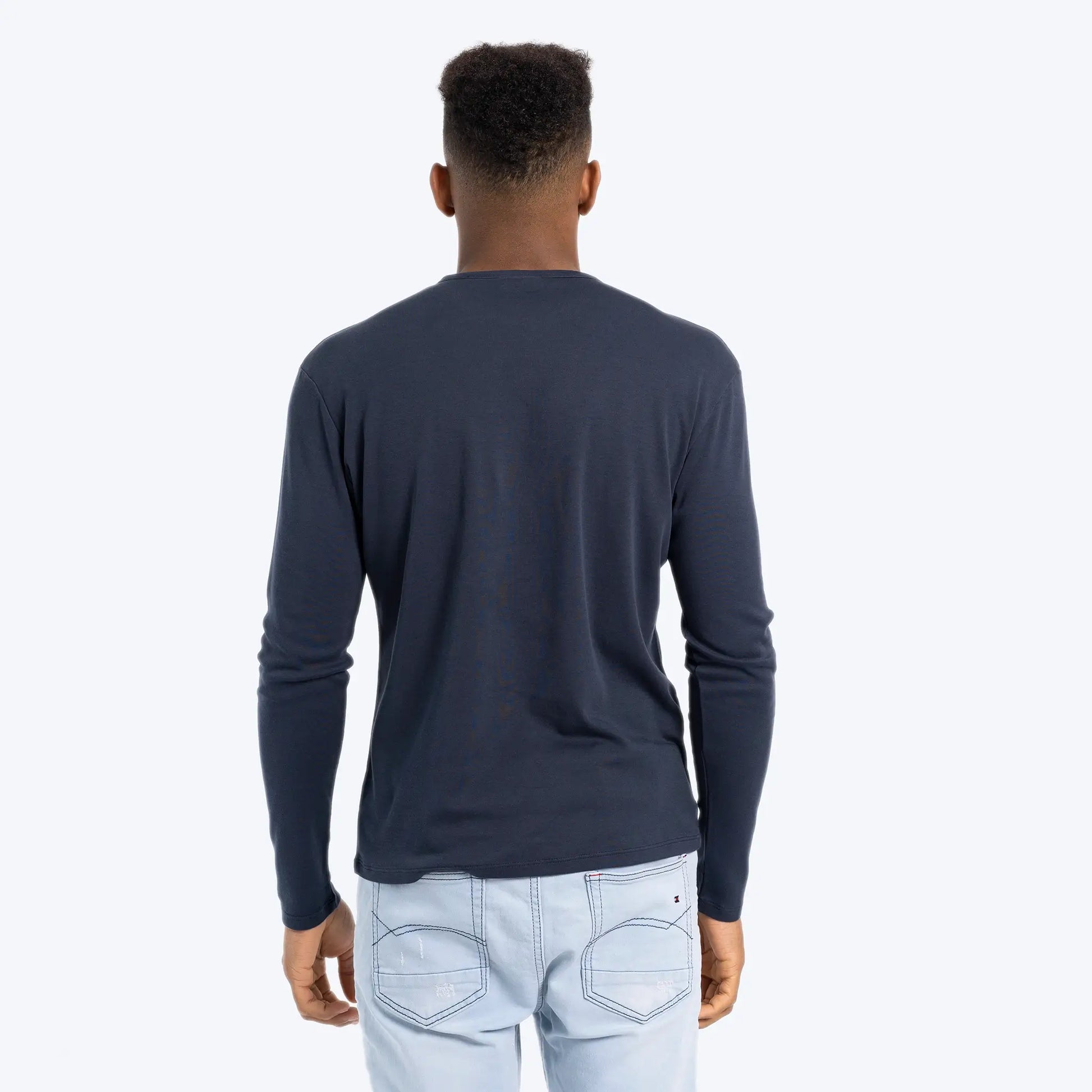 Men's Organic Pima Cotton Long Sleeve Shirt color Navy Blue