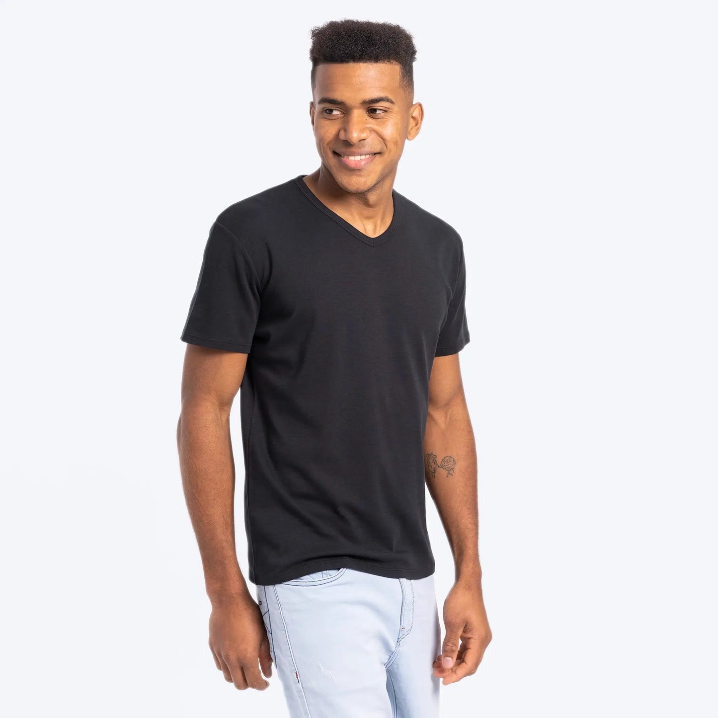 Men's Organic Pima Cotton V-Neck T-Shirt color Black