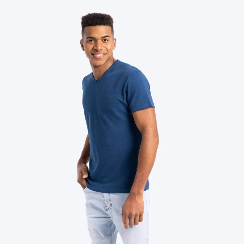 mens indoor tshirt vneck color natural blue