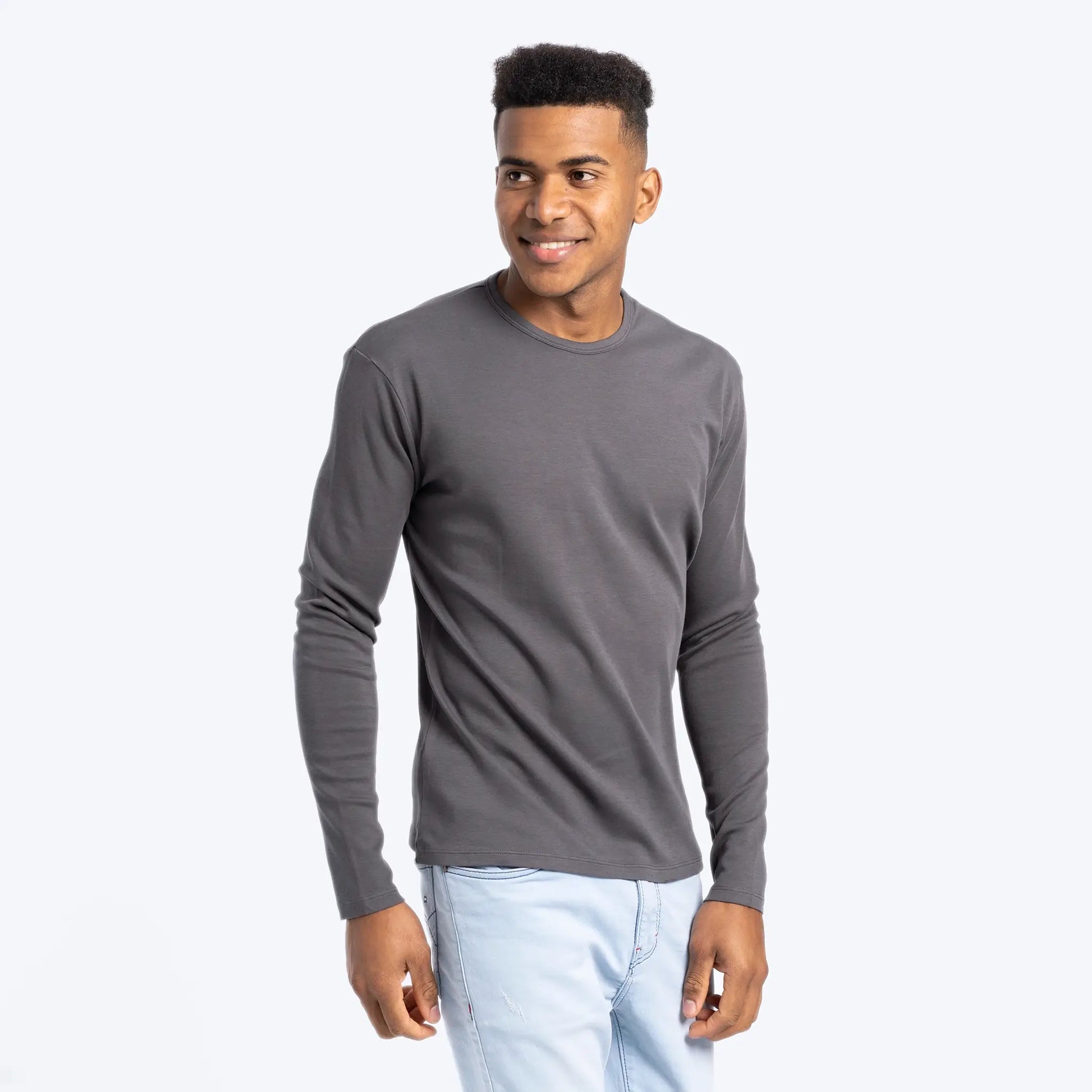Men's Organic Pima Cotton Long Sleeve Shirt color Gray