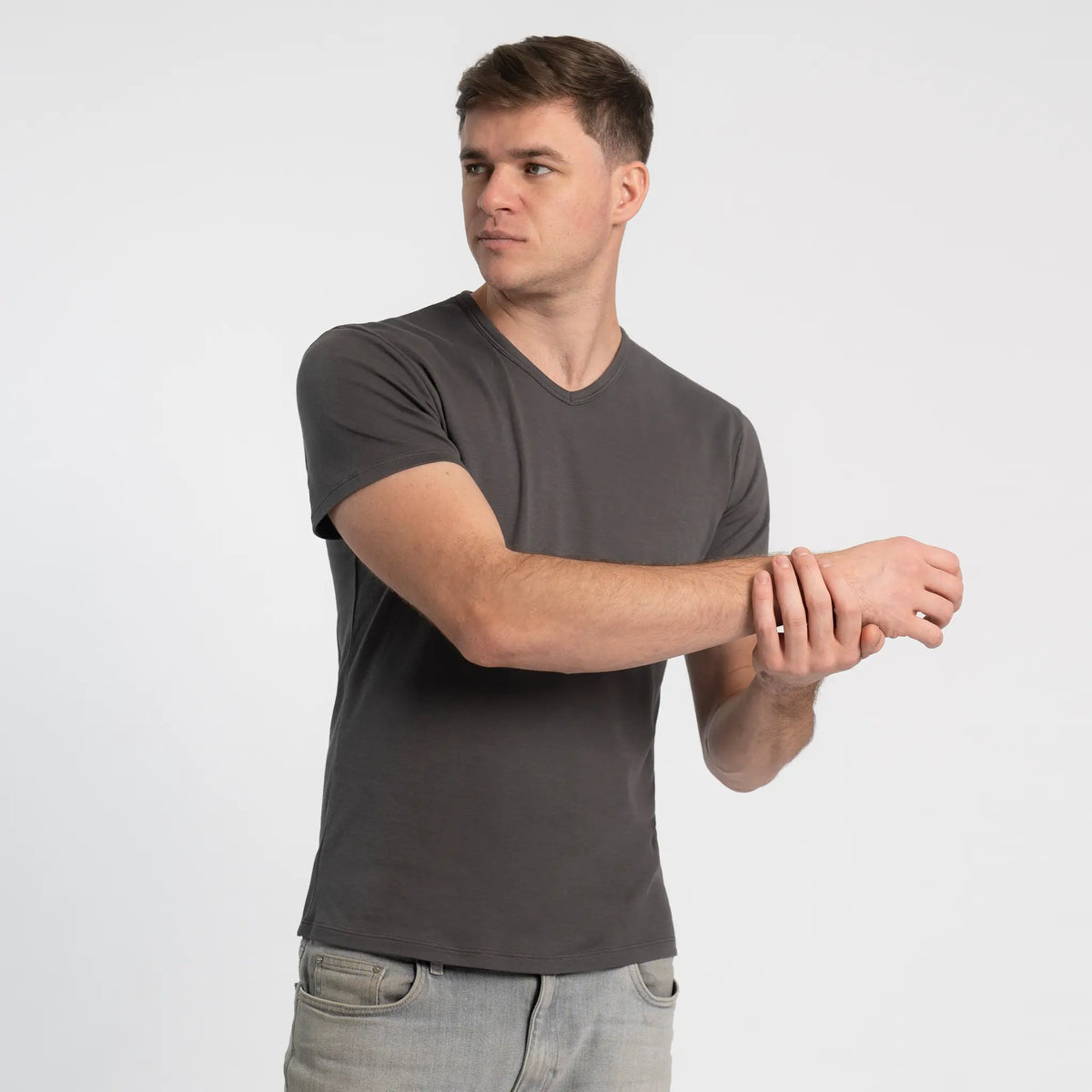 mens low impact dye tshirt vneck color gray