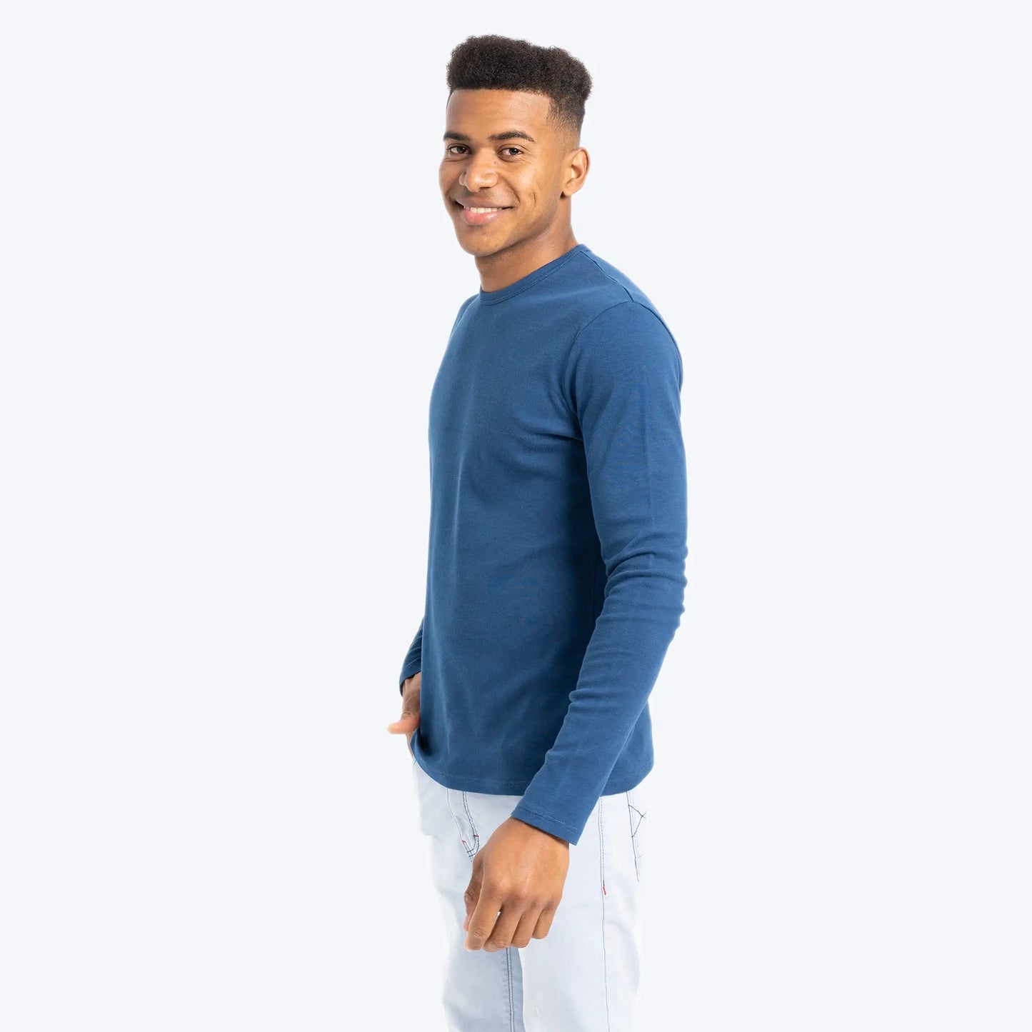 Men's Organic Pima Cotton Long Sleeve Shirt color Natural Blue