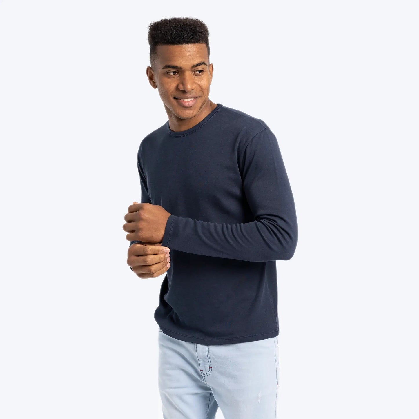 Men's Organic Pima Cotton Long Sleeve Shirt color Navy Blue