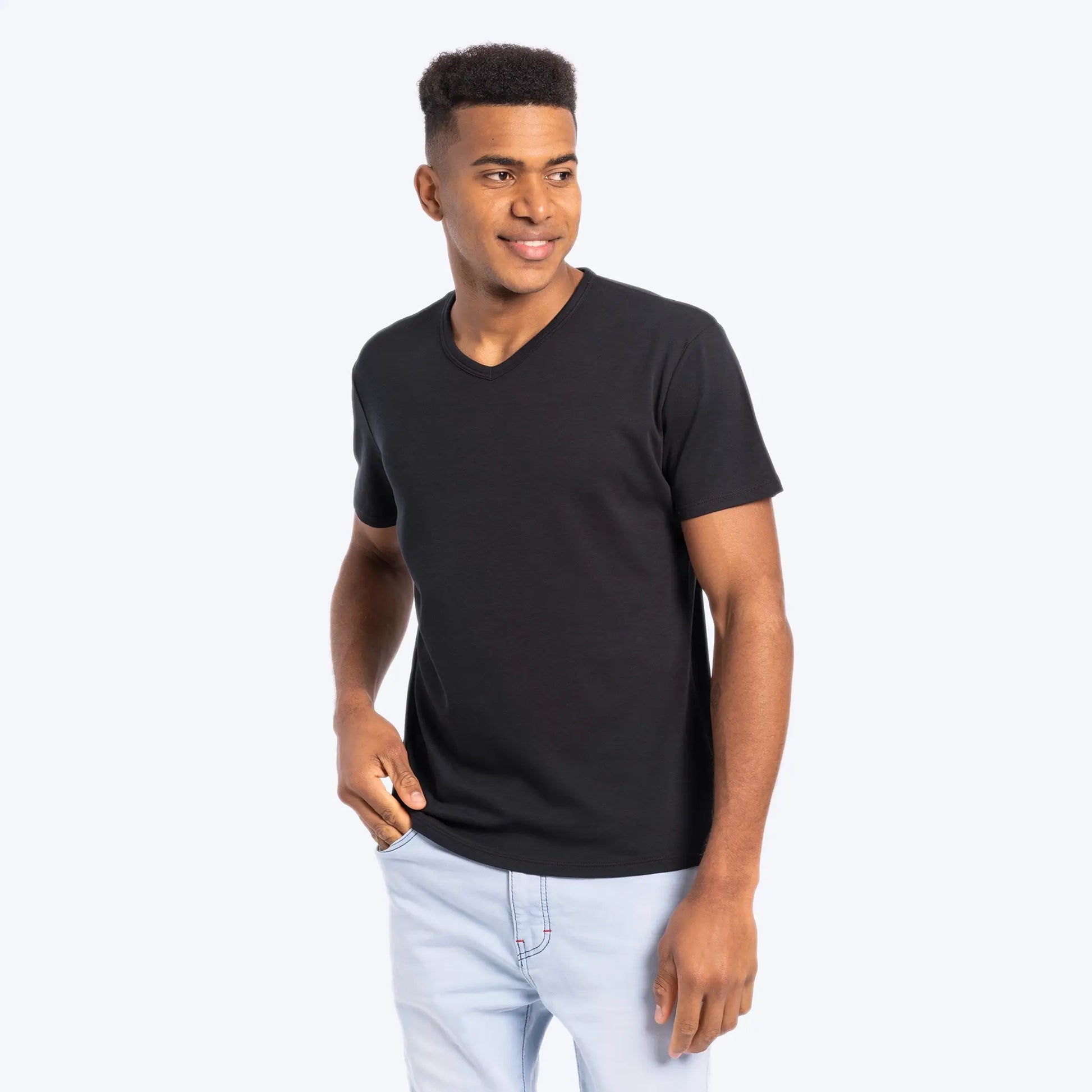 Men's Organic Pima Cotton V-Neck T-Shirt color Black