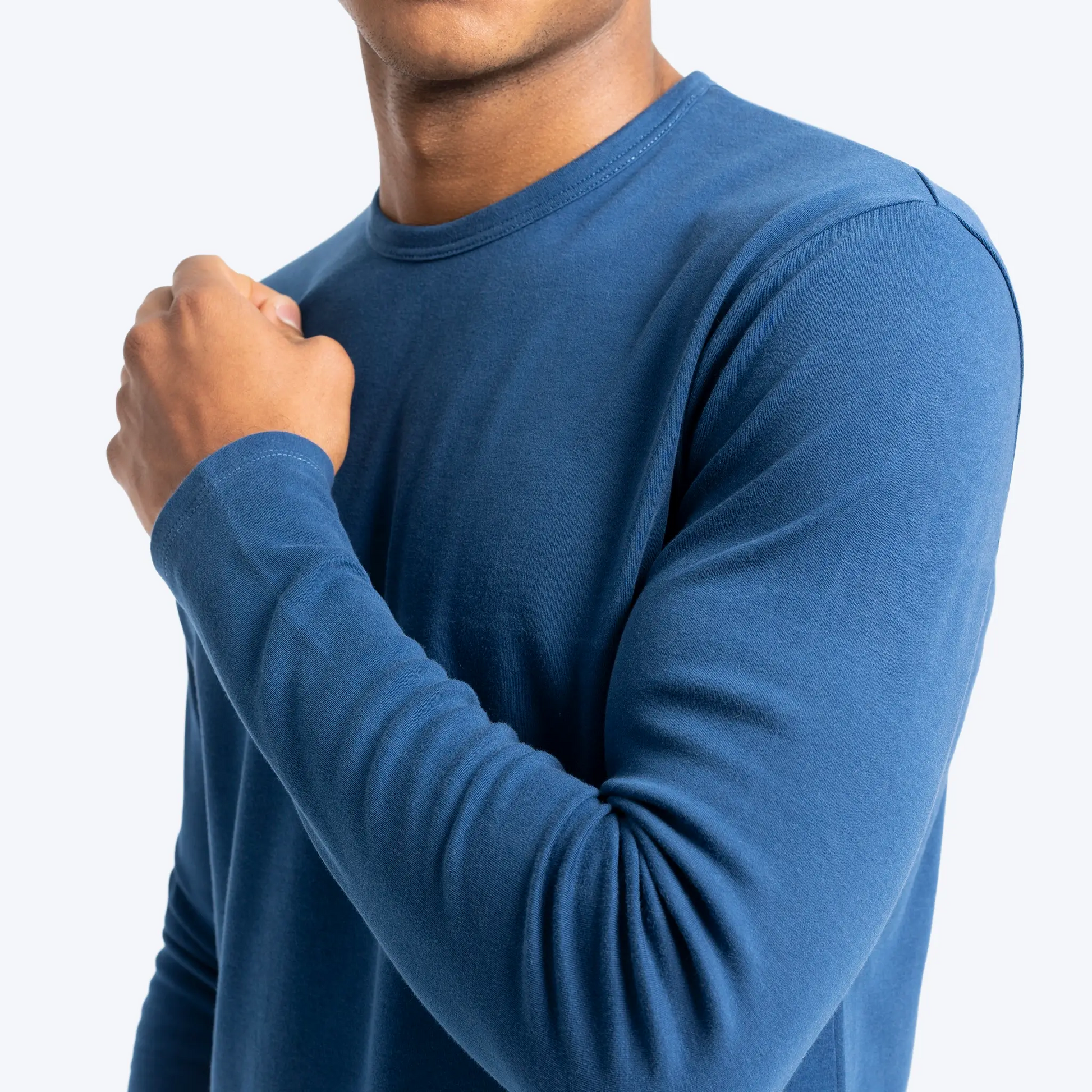 Men's Organic Pima Cotton Long Sleeve Shirt color Natural Blue